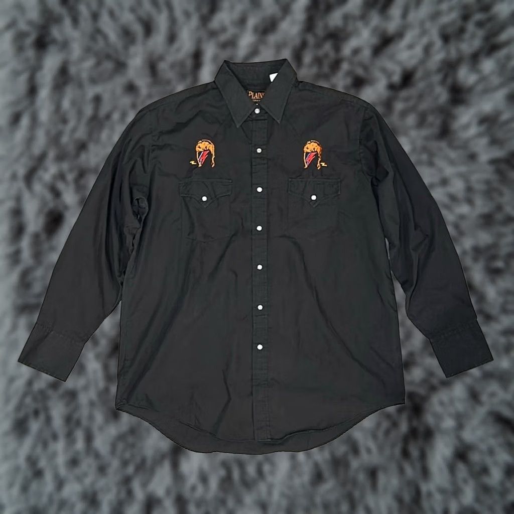 X-LARGE Plains Western Wear Long Sleeve Pearl Snap Button Black Large Mens L Shirt Size US L / EU 52-54 / 3 - 1 Thumbnail