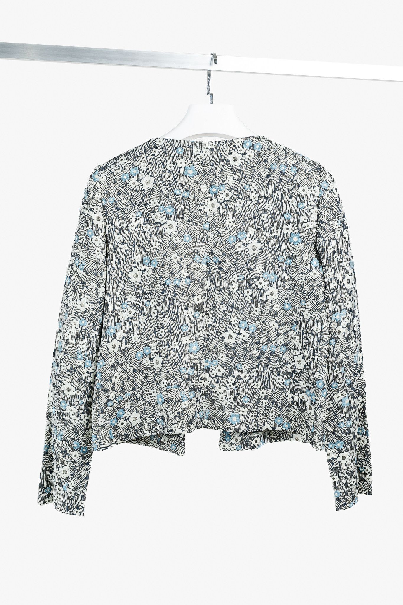 Chloe Chloe Blue and Gold Floral Brocade Boxy Cropped Jacket Size M / US 6-8 / IT 42-44 - 2 Thumbnail
