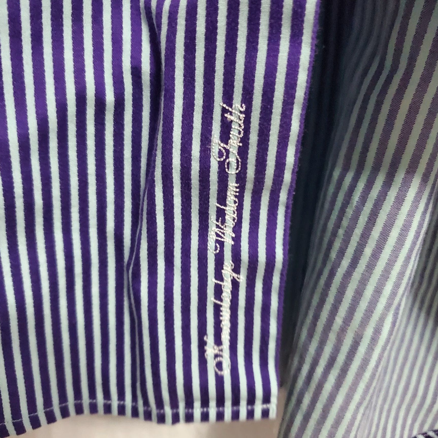 Robert Graham Robert Graham Dress Shirt Mens Purple Blue Striped 17 L/XL Flip Cuff Button Down Size 42R - 7 Thumbnail