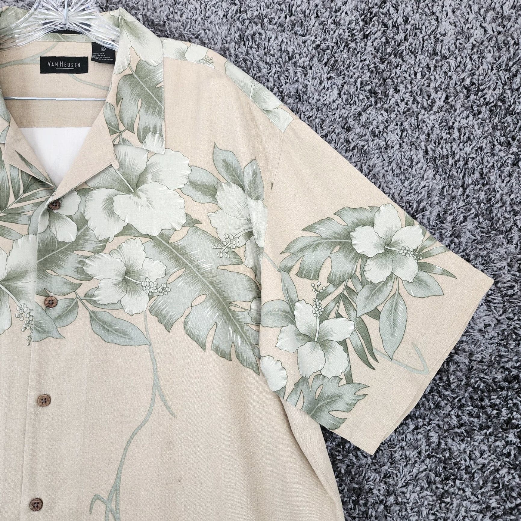 Van Heusen VINTAGE Van Heusen Hawaiian Button-Up Shirt Adult XL Beige Short Sleeve Silk Mens Size US 36 / EU 52 - 3 Thumbnail