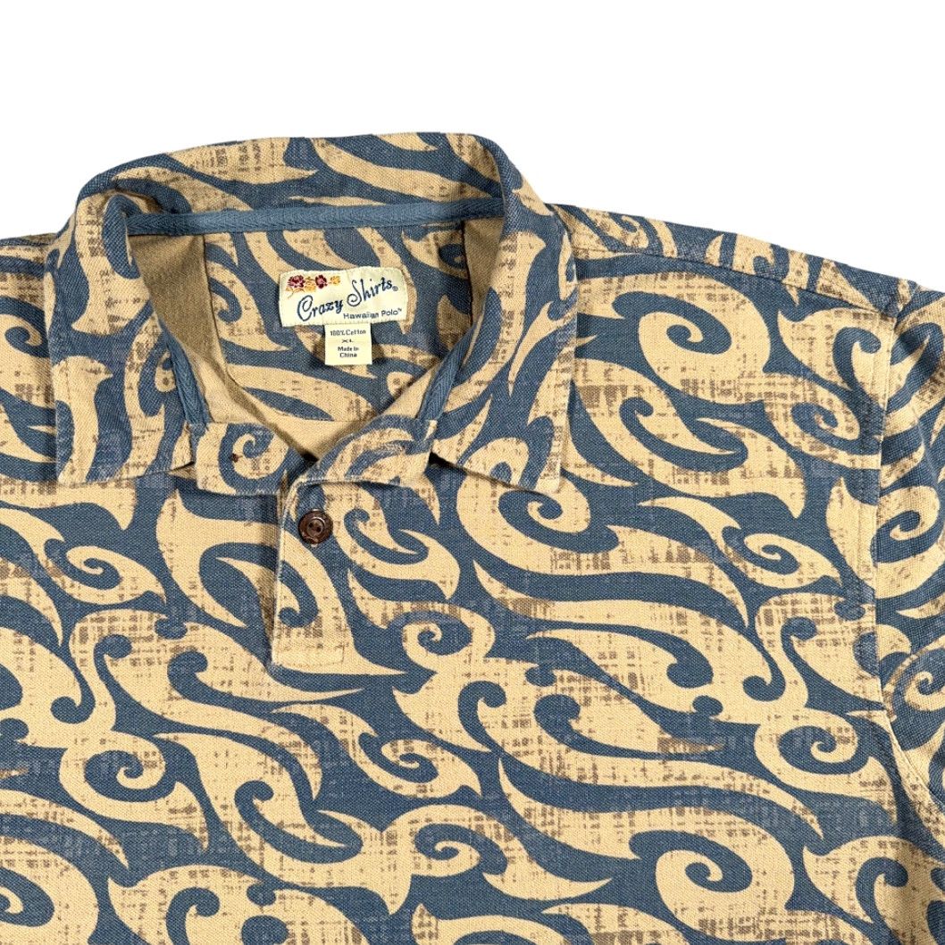Vintage VINTAGE Crazy Shirts Polo Shirt Mens XL Brown Blue Tribal Wave Hawaiian Aloha Y2K Short Sleeve Cotton Size US L / EU 52-54 / 3 - 2 Thumbnail