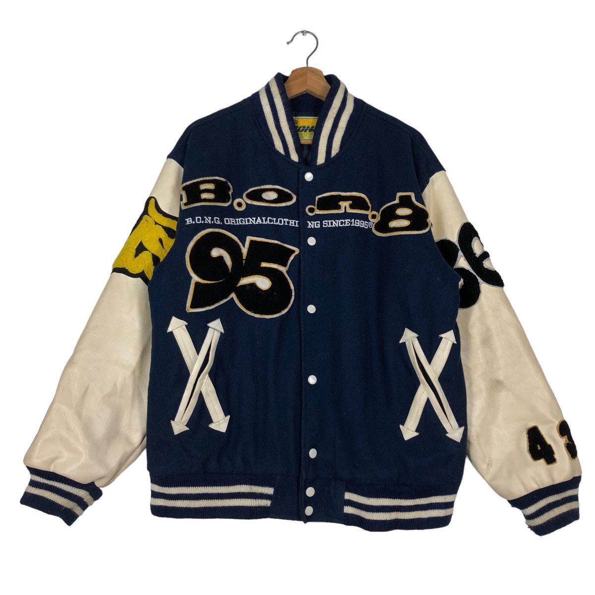 Japanese Brand 🔥90’s Vintage Varsity Jacket Leather Handling Bong Japan Size US L / EU 52-54 / 3 - 2 Thumbnail