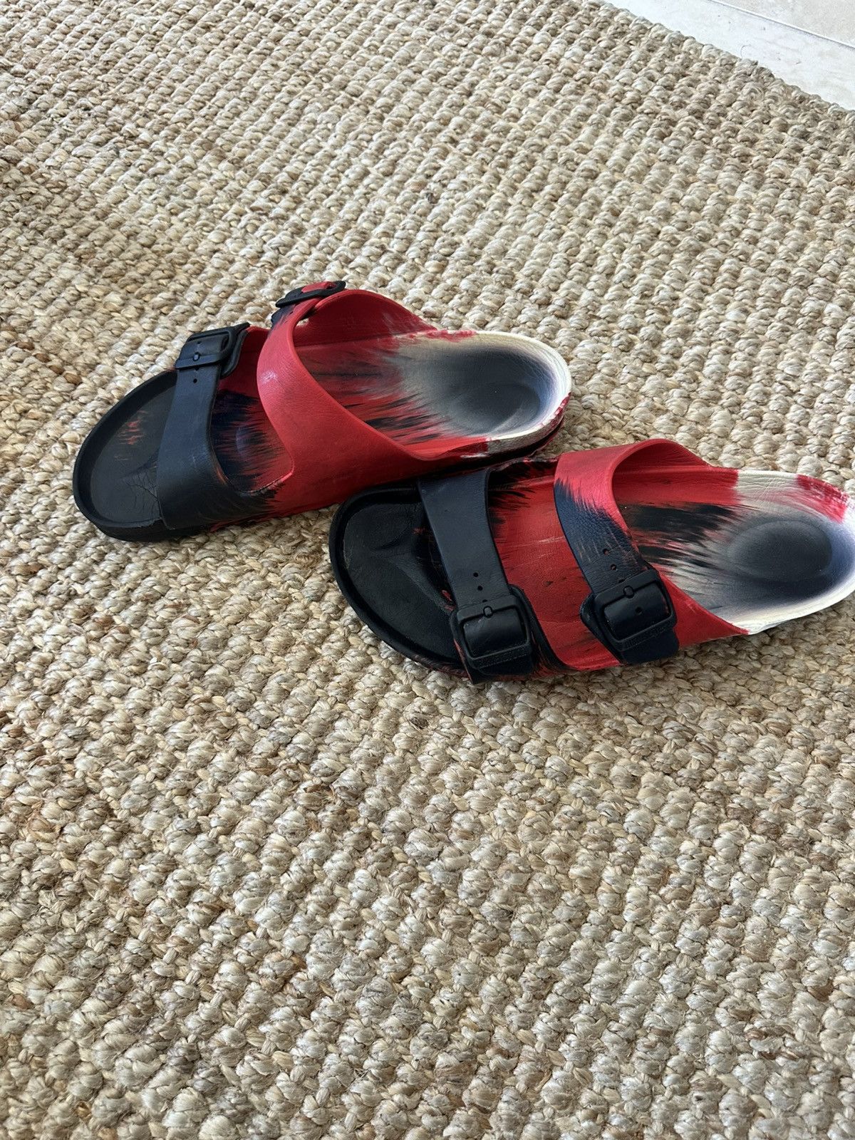 Birkenstock BIRKENSTOCK Sandals Slides Red Black Paint Brush Size US 11 / EU 44 - 2 Thumbnail