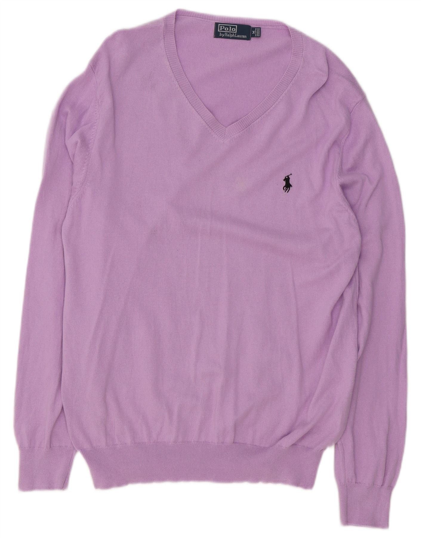 Polo Ralph Lauren Mens V-Neck Jumper Sweater Medium Purple Cotton Size US L / EU 52-54 / 3 - 1 Thumbnail