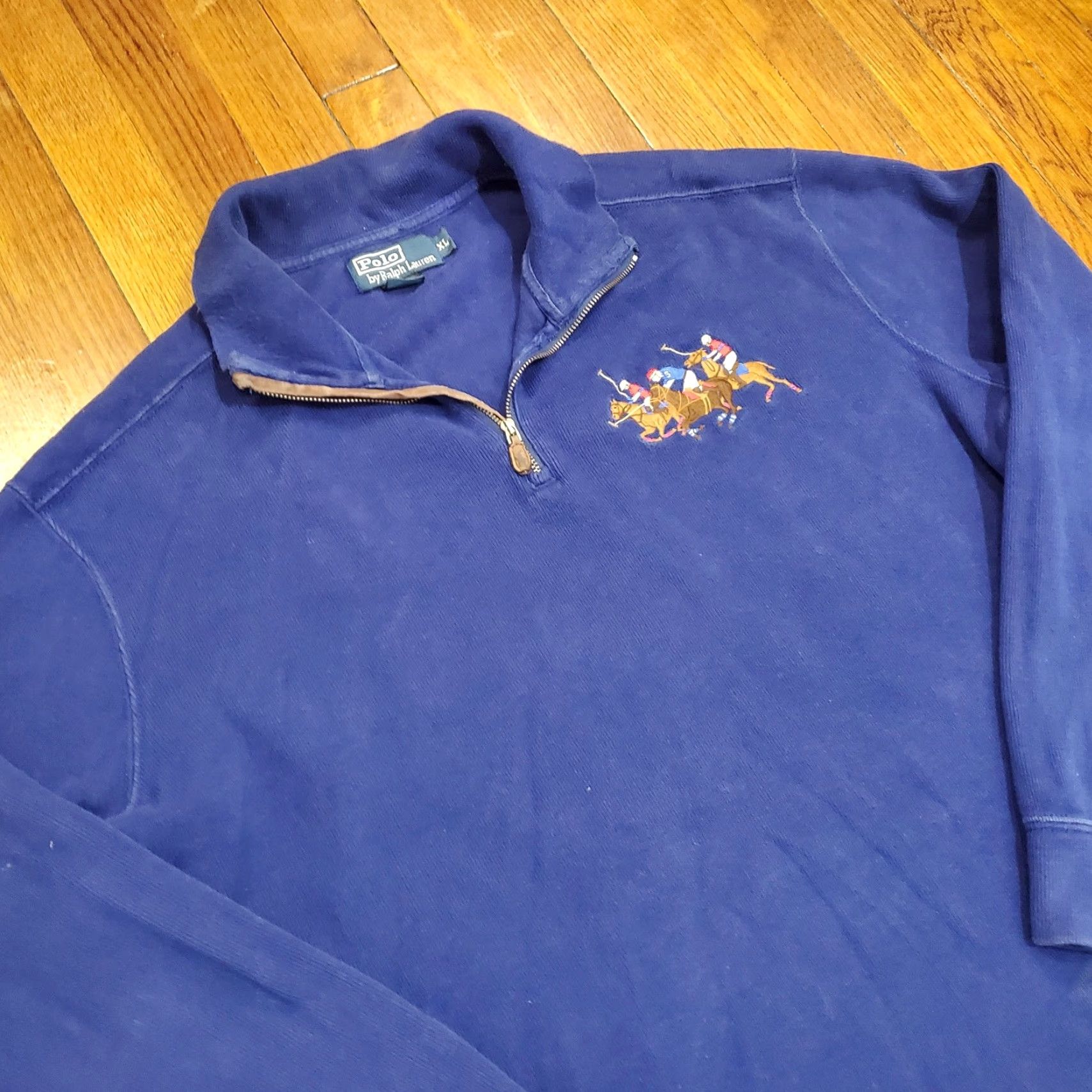 Polo Ralph Lauren Polo by Ralph Lauren Sweatshirt XL Blue 1/4 Zip Mock Neck Long Sleeve Embroidered Pony Riders Cotton Mens Size US XL / EU 56 / 4 - 5 Thumbnail