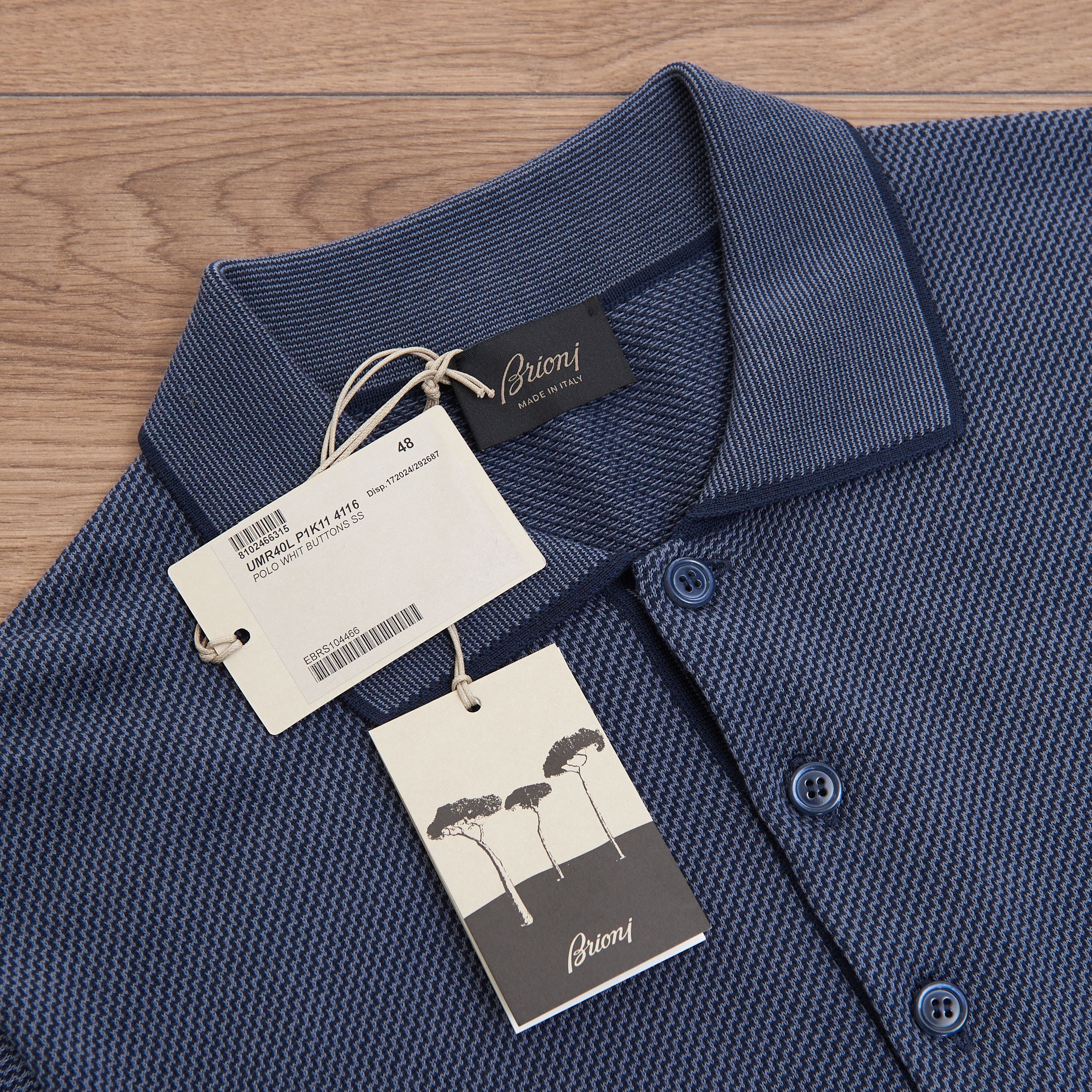 Brioni Polo Shirt In Medium Blue Sea Island Cotton Size US S / EU 44-46 / 1 - 11 Thumbnail