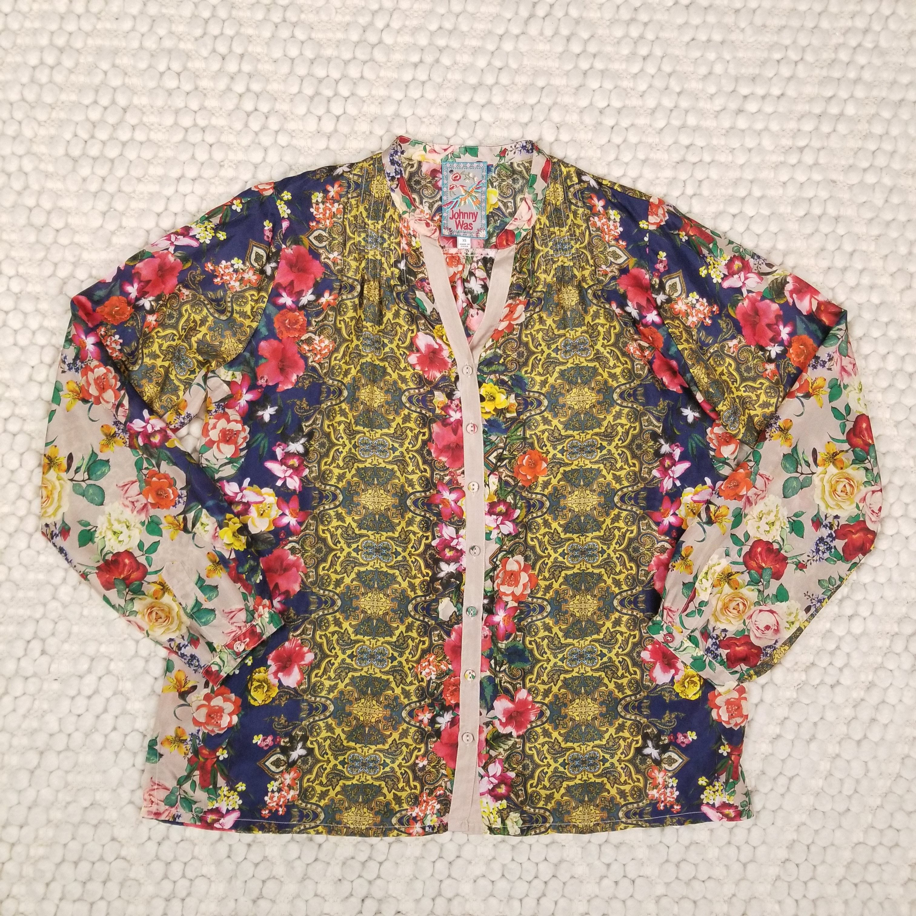 Johnny Was Rosey Tate 100% Silk Blouse Size XS / US 0-2 / IT 36-38 - 6 Thumbnail