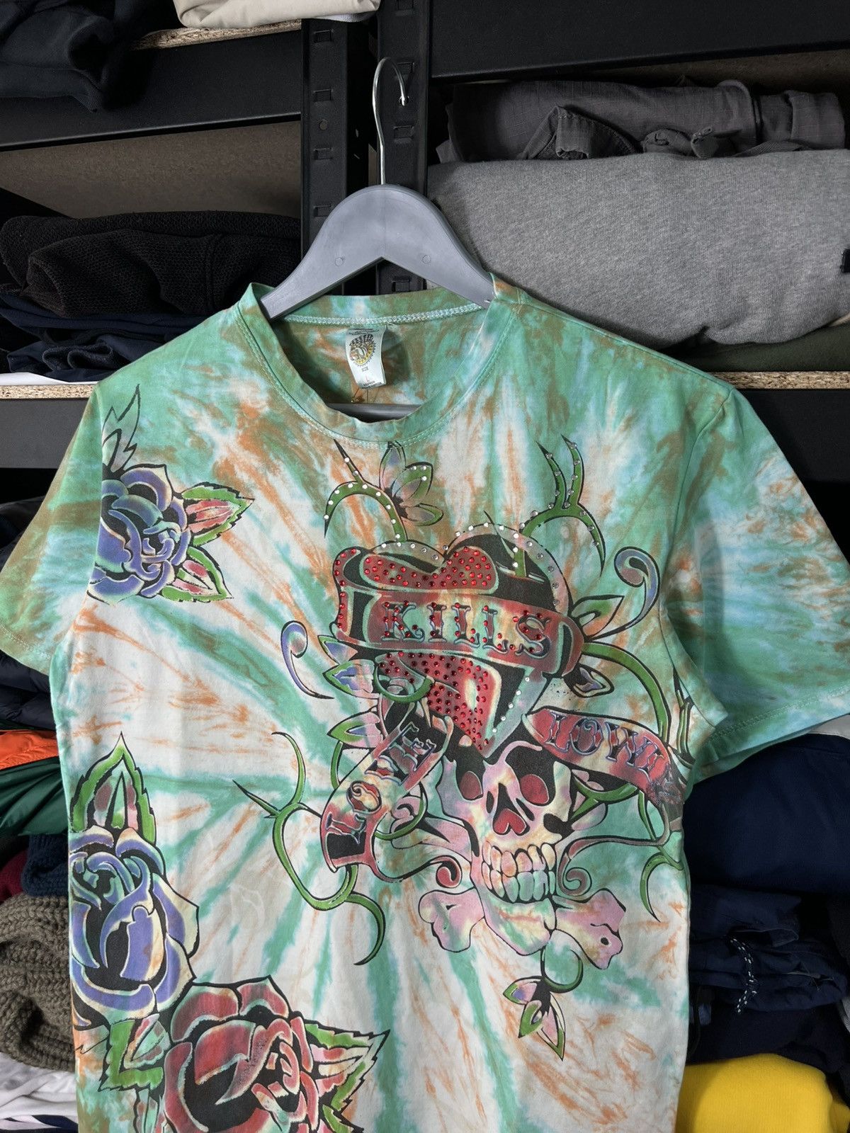 Ed Hardy Ed Hardy Love Kills Tie-Dye T-shirt Green/Orange Size L Size US L / EU 52-54 / 3 - 2 Thumbnail