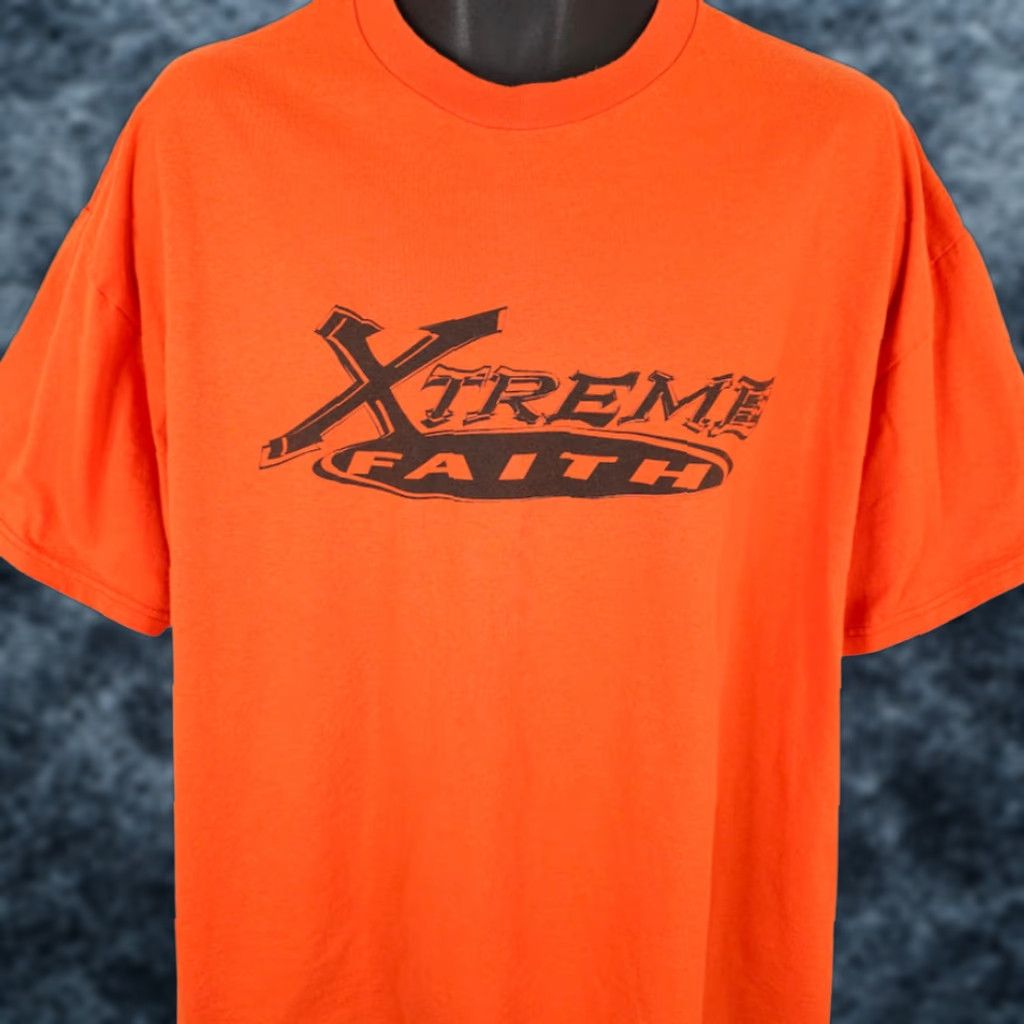 Hanes VINTAGE Hanes T Shirt Mens XL Orange 90s Xtreme Faith Bible Verse Luke Christian Crew Neck Short Sleeve Size US XL / EU 56 / 4 - 1 Thumbnail