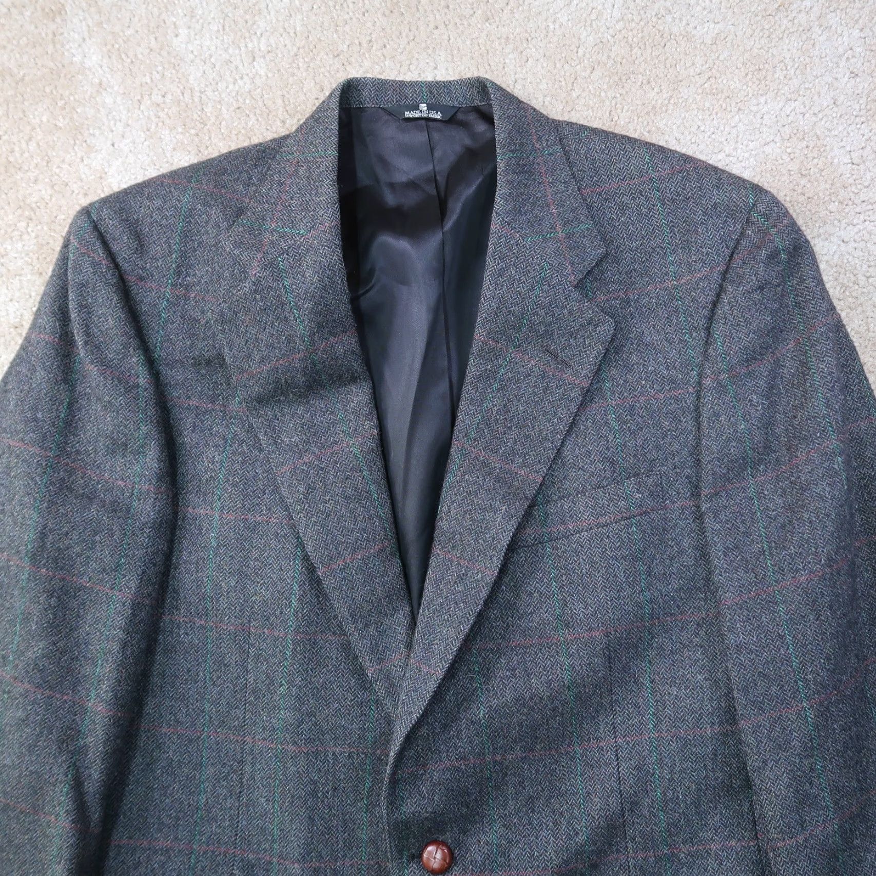Ralph Lauren VINTAGE Chaps Ralph Lauren Blazer 40 Plaid Gray Wool 2 Button Single-Breasted Notch Lapel Mens Size 40R - 2 Thumbnail