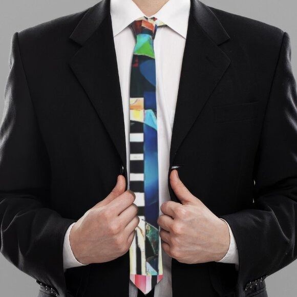 Handmade Modernist Striped Tie Retro Abstract Menswear Tie Necktie Mi Size ONE SIZE - 1 Thumbnail