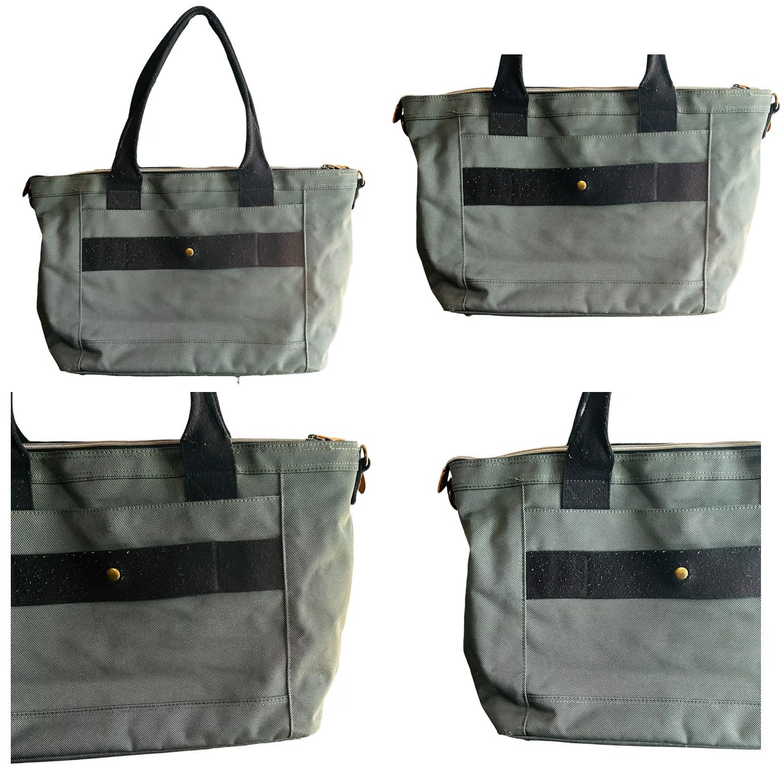 Vintage VINTAGE? No. Bianchi Tote Canvas Travel Weekend Bag Green Brown Shoulder Handbag Green Brown Zip Inner Pockets 20in 12in 6in Women Adults Size ONE SIZE - 9 Thumbnail