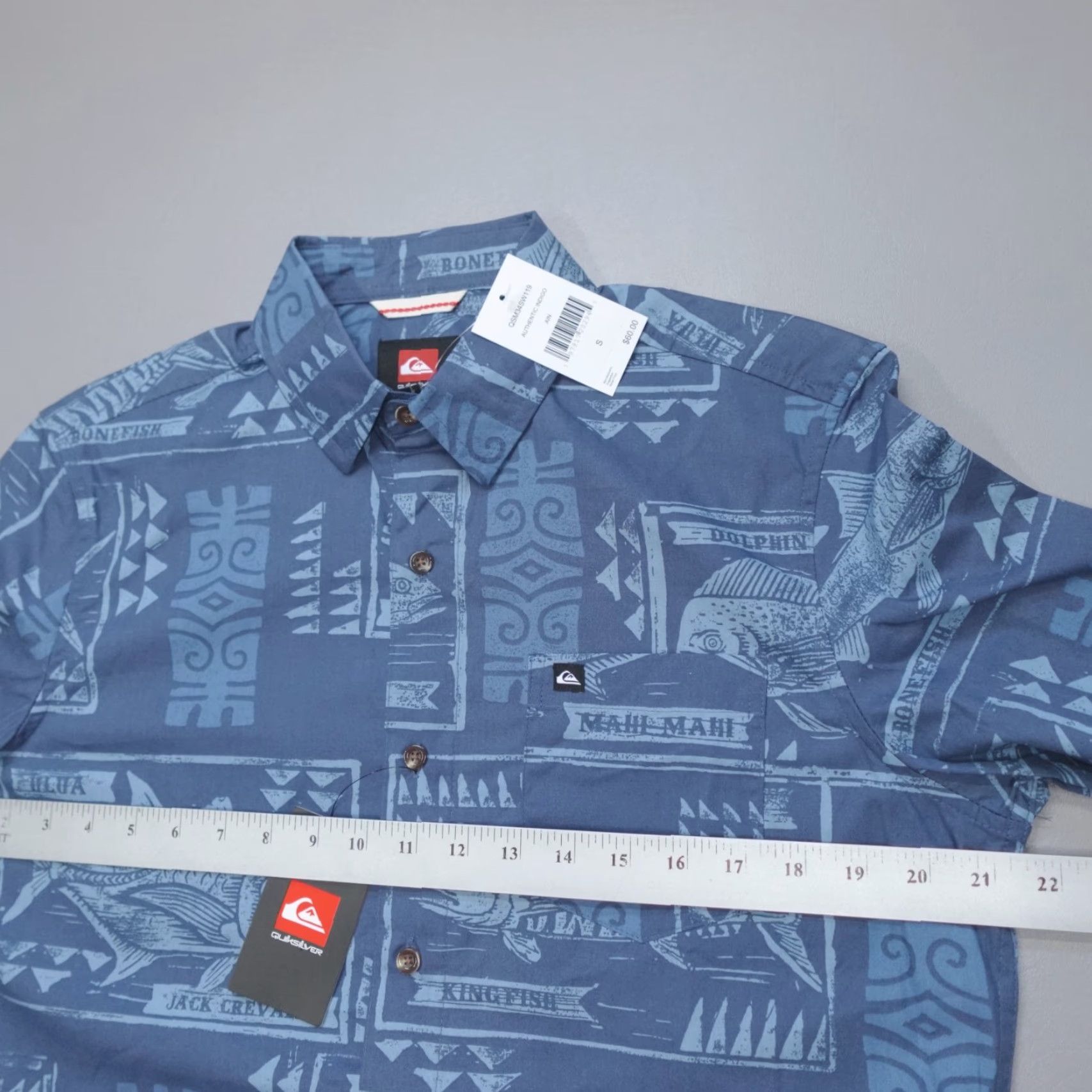 Quiksilver Quiksilver Shirt Men's S Short Sleeve Button-Up Indigo Print Catch Woven Collared Size US S / EU 44-46 / 1 - 5 Thumbnail