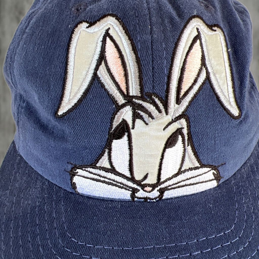 Vintage VINTAGE Warner Bros Bugs Bunny Looney Toon Blue Snapback Hat USA Adjustable Trucker Cap 1989 Mens/Womens? Size ONE SIZE - 1 Thumbnail