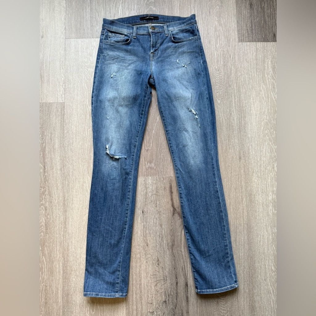 J Brand J Brand Blue Straight Leg Jeans with Distressed Fading Size 26" / US 2 / IT 38 - 1 Thumbnail