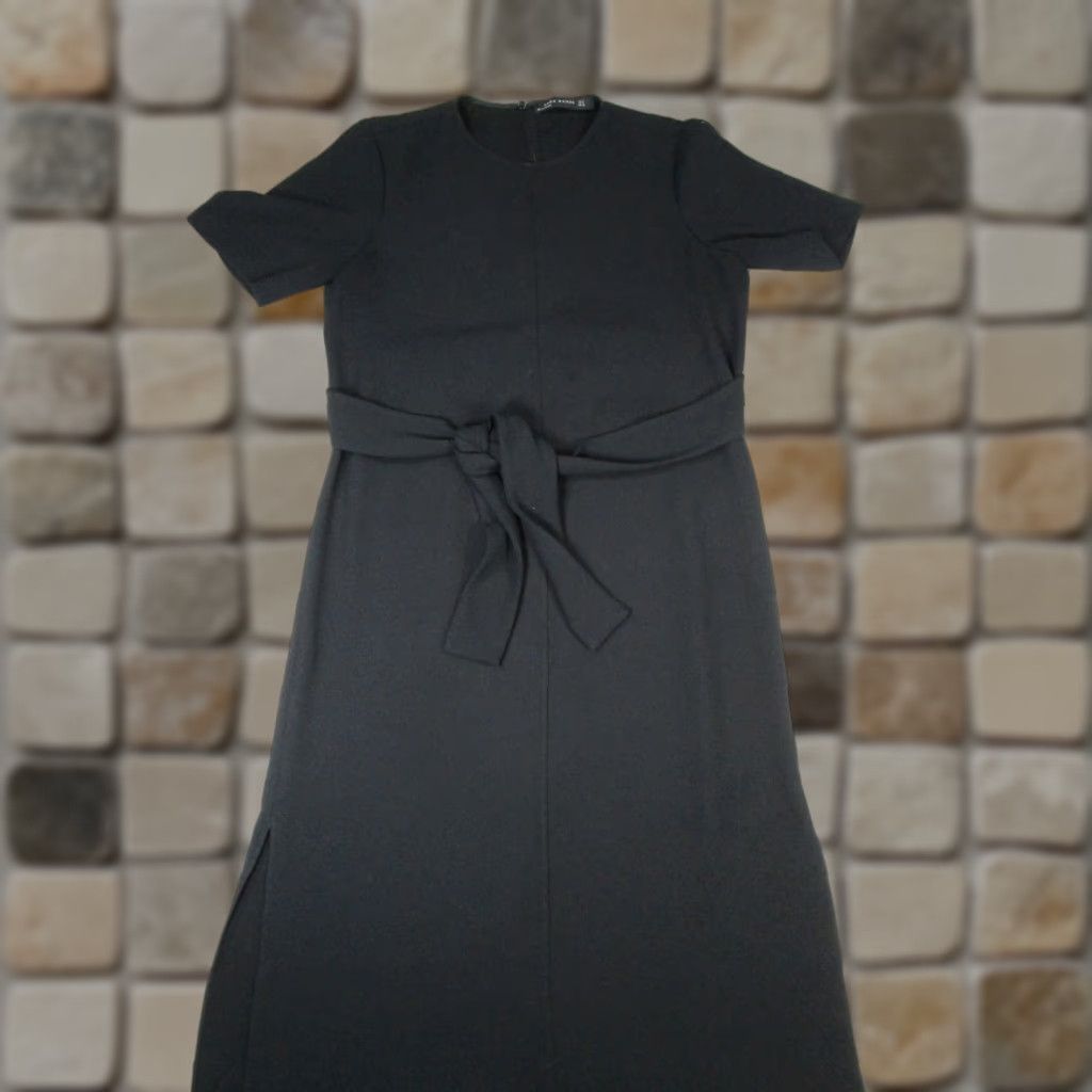 Zara Zara Basic Black White Herringbone A-line Flare Midi Dress