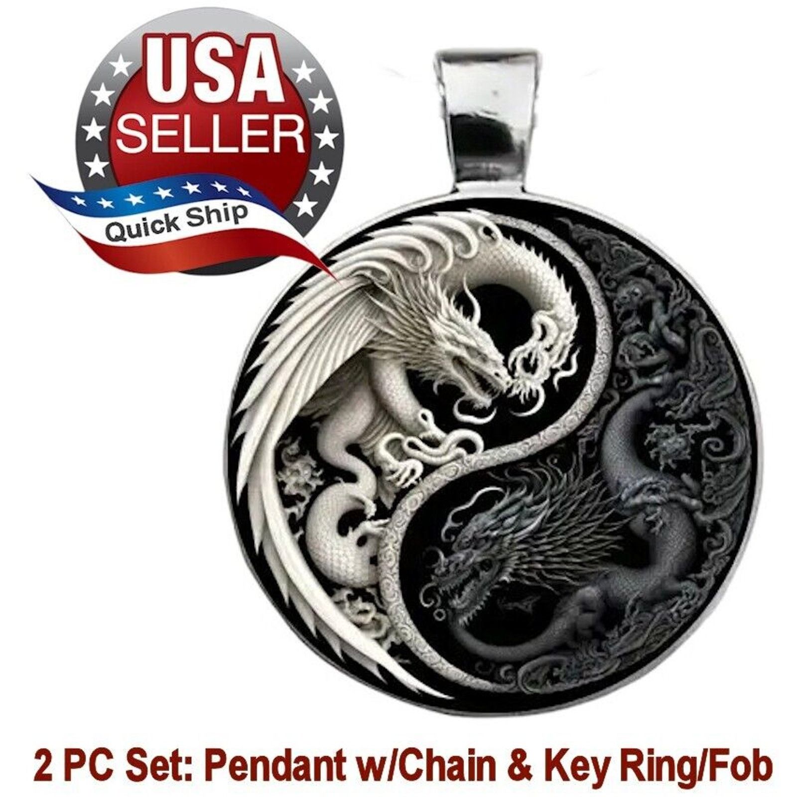 Other 2 PC Set: Two Dragon Keychain Necklace Pendant Size ONE SIZE - 1 Thumbnail