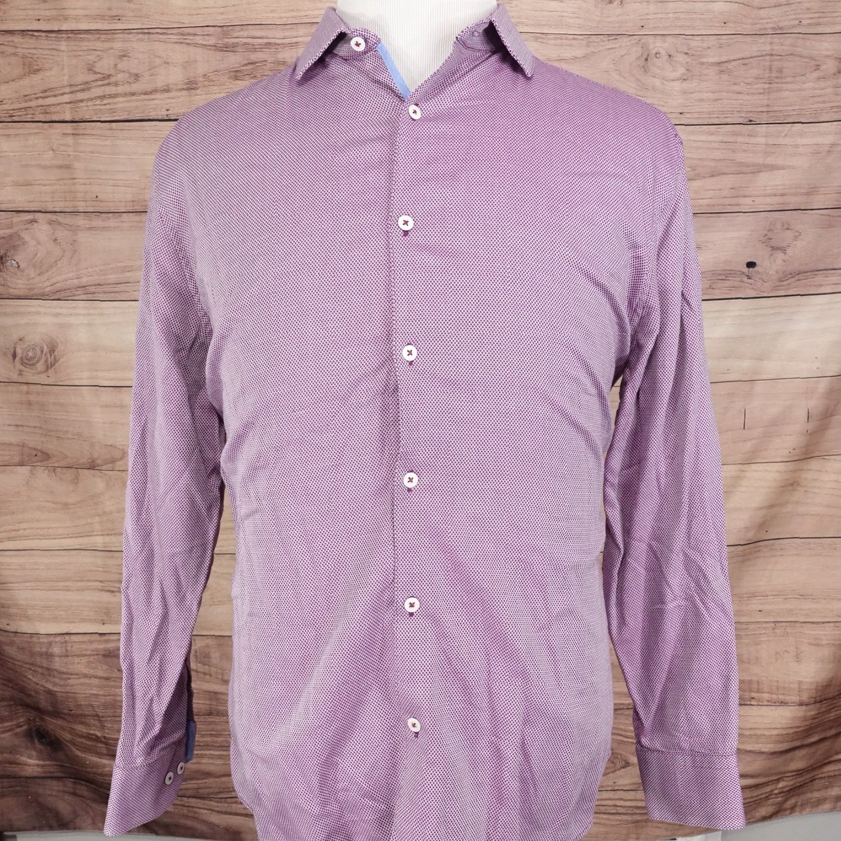 Vintage Vintage Penguin by Munsingwear Men's Slim Fit Dress Shirt Purple Check 16.5 Long Sleeve Size 42R - 3 Thumbnail