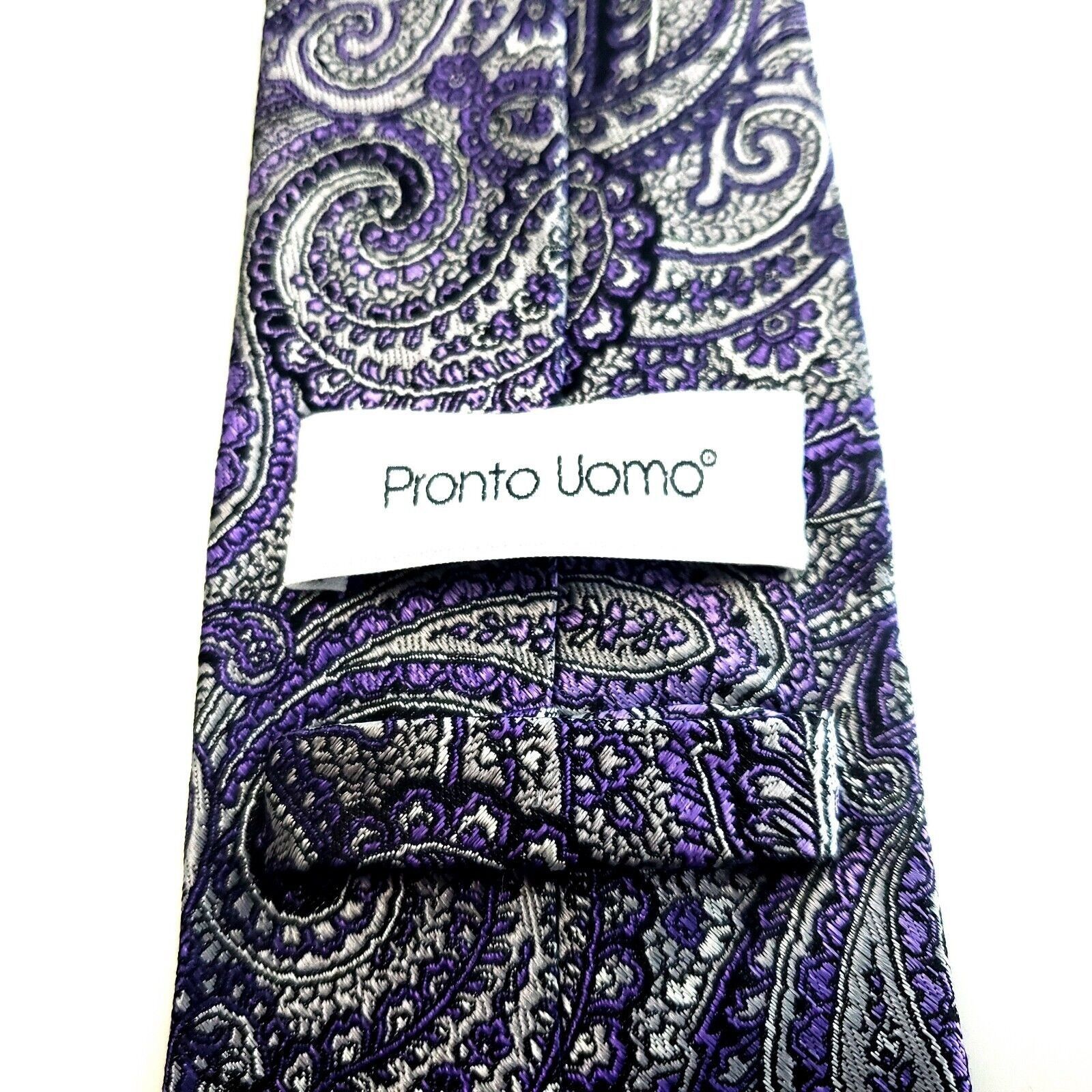 Pronto Uomo Pronto Uomo Purple Gray Paisley Woven Silk Tie Size ONE SIZE - 3 Thumbnail