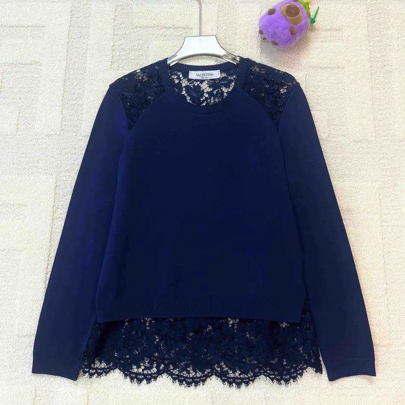 Valentino Valentino Blue Women's Sweatshirt with Lace Trim 0089 Size S / US 4 / IT 40 - 1 Thumbnail
