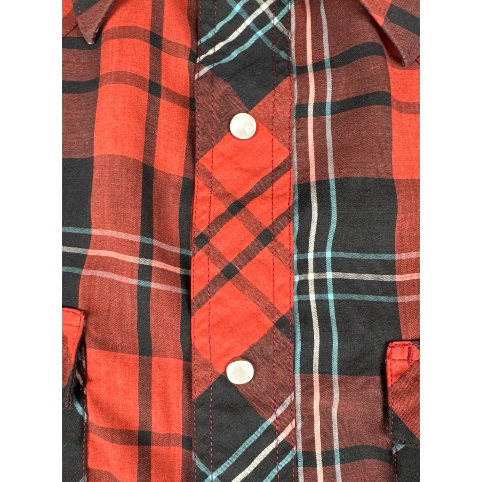 Wrangler VINTAGE Wrangler Western Pearl Snap Shirt Plaid Red Cowboy XL Tall Short Sleeve Mens Size US XL / EU 56 / 4 - 7 Thumbnail