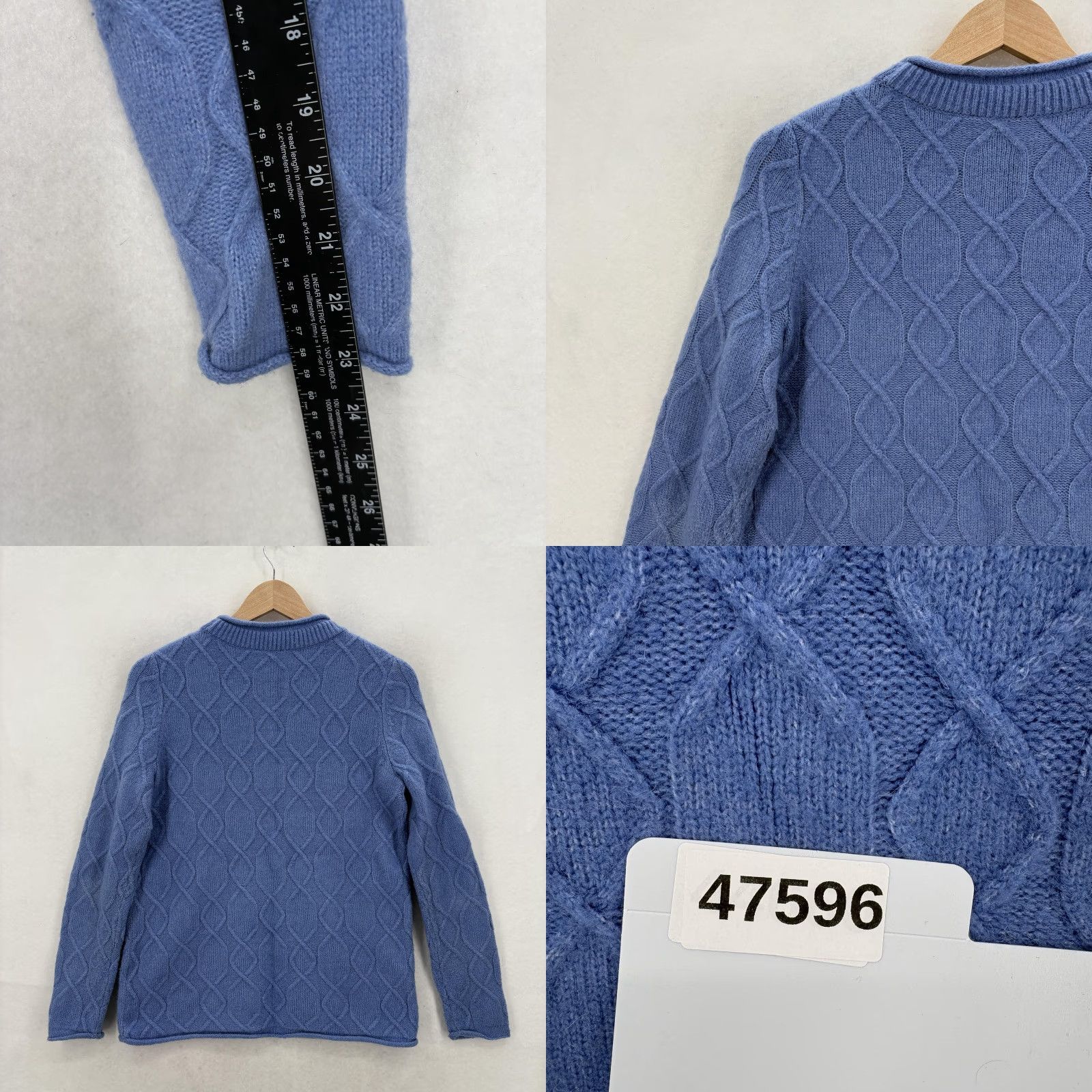 Talbots VINTAGE Talbots Sweater Womens Medium Blue Cable Knit Crew Neck Pullover Alpaca Blend Size M / US 6-8 / IT 42-44 - 8 Thumbnail