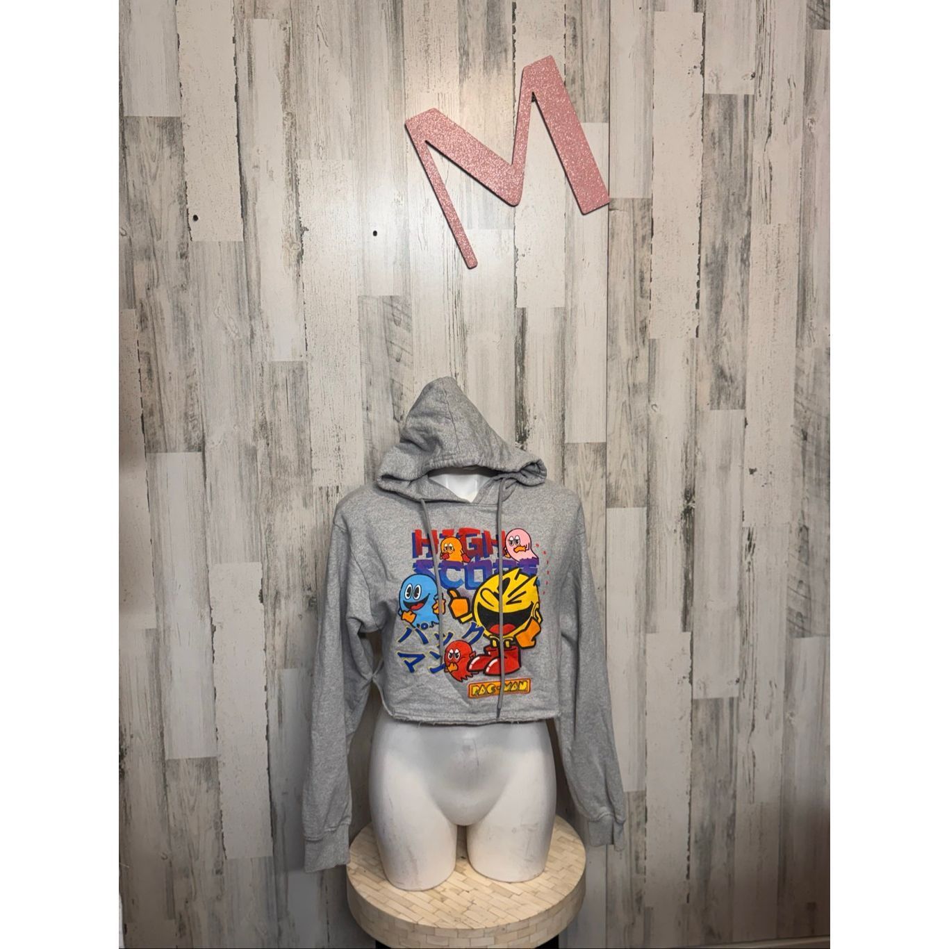 Other Pac-Man Cropped Hoodie | Gray Graphic Sweatshirt Gamer Retro Size M / US 6-8 / IT 42-44 - 2 Thumbnail