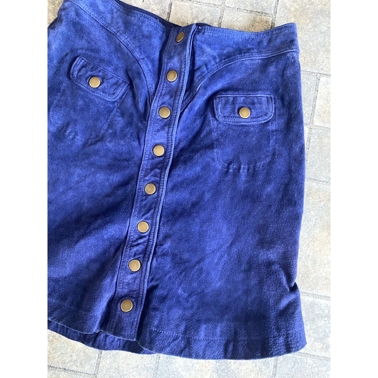 Anthropologie Anthropologie Mini Skirt Blue Leather 6P Pockets Snap Button Up High Rise Women Streetwear | 100% Leather | Petite | US 6P Size 28" / US 6 / IT 42 - 7 Thumbnail
