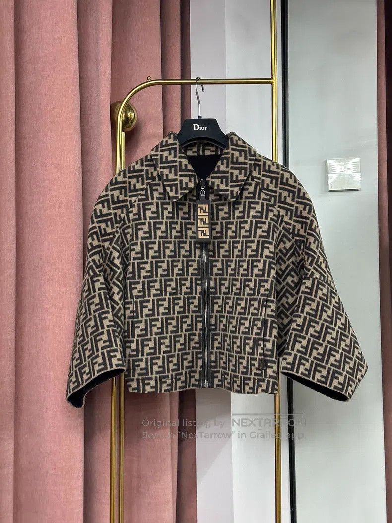 Fendi Fendi Double-Sided Bat Sleeve Wool Jacket, One Side Monogr Size XXS / US 00 / IT 34 - 1 Thumbnail