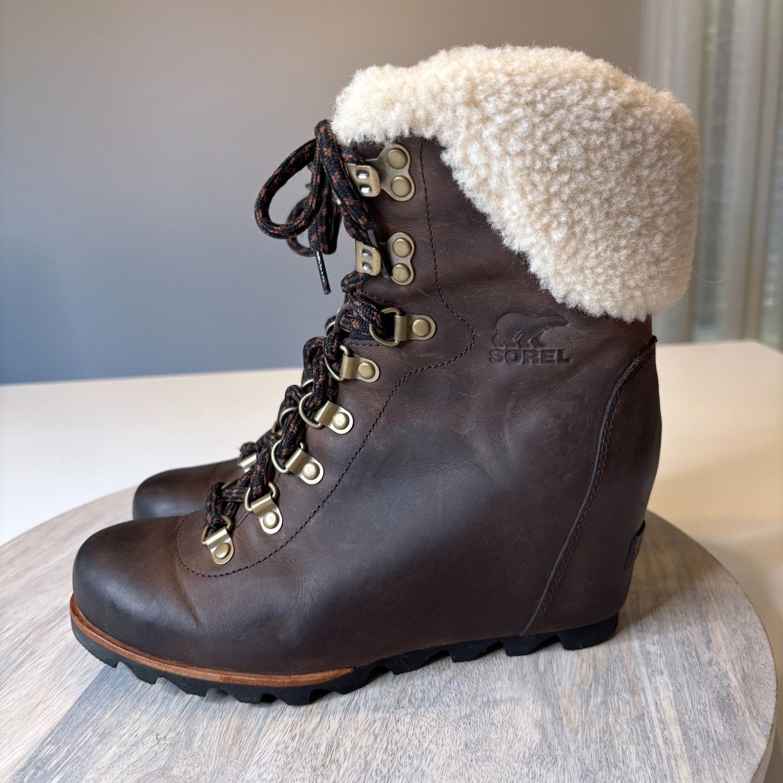 SOREL Sorel Conquest Wedge II Shearling Boots Brown Leather Size 8 Size US 8 / IT 38 - 2 Thumbnail