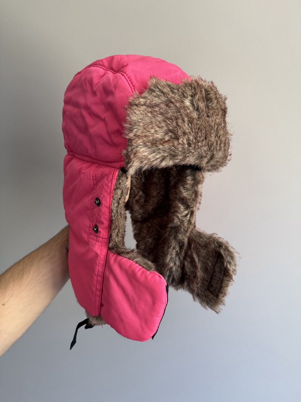 Japanese Brand Vintage Pink Nylon Ushanka Fuzzy Warm Trapper Fur Hat Size ONE SIZE - 1 Thumbnail