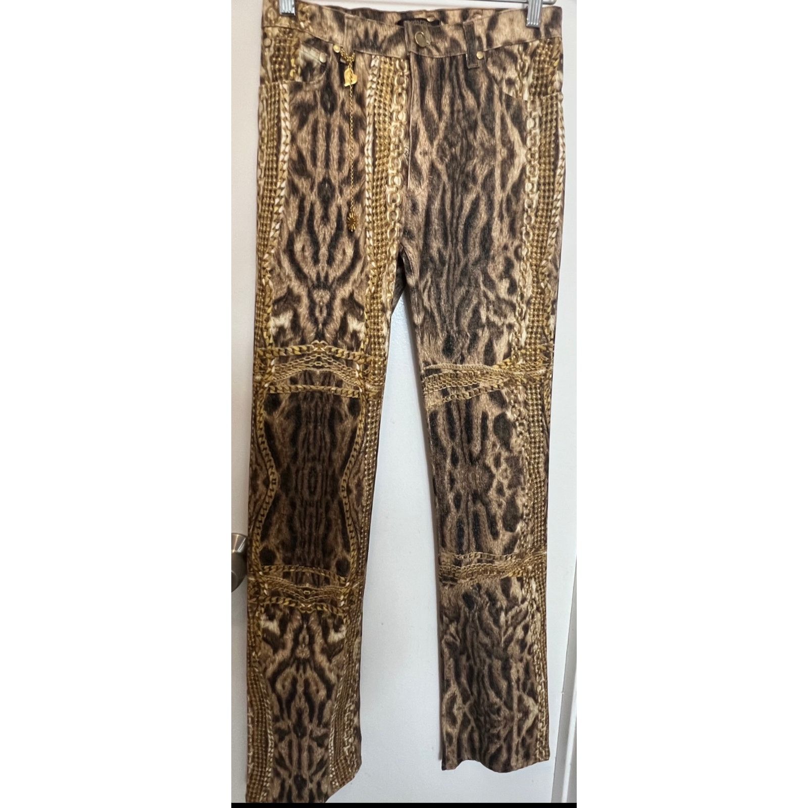 Roberto Cavalli animal chain print denim pants Sz XS y2k