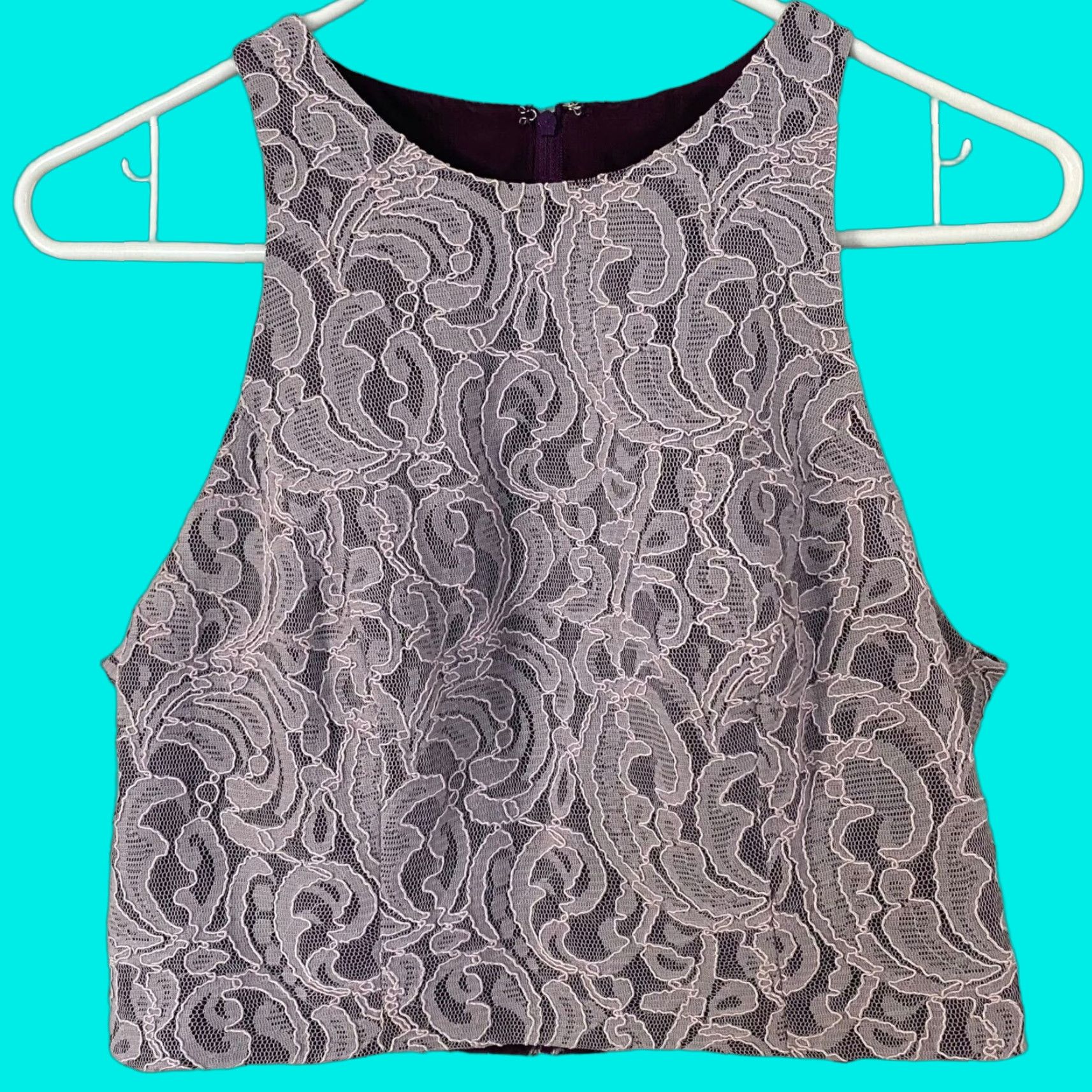 Vintage VINTAGE The Dessy Collection Purple Floral Lace High-Neck Crop Top Sleeveless Women's 8 Size M / US 6-8 / IT 42-44 - 1 Thumbnail