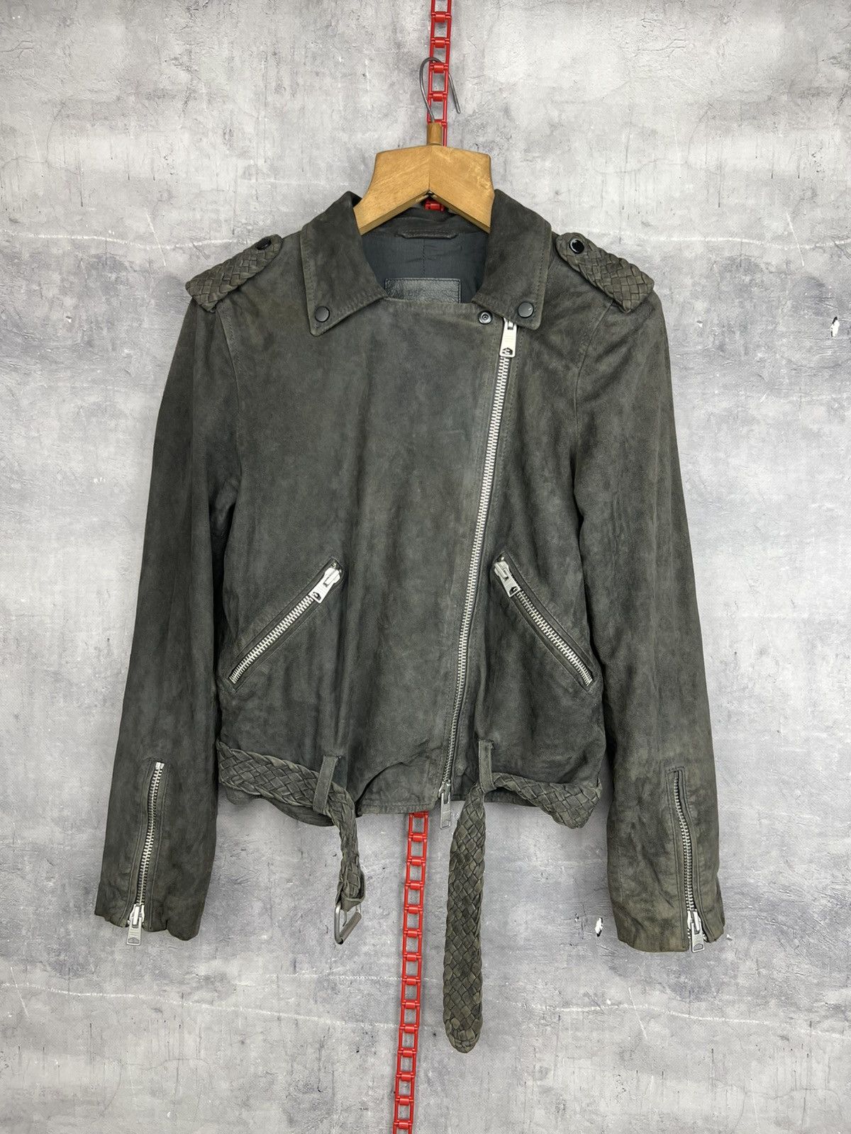 Allsaints ALLSAINTS Braided Wyatt Goat Leather Suede Biker Jacket EU36 Size S / US 4 / IT 40 - 1 Thumbnail