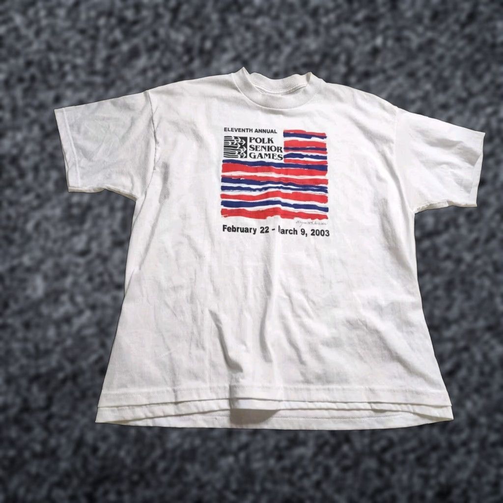 Fruit Of The Loom VINTAGE Fruit of the Loom Mens XL White Short Sleeve Double Sided T-Shirt 2003 Polk County FL Senior Games Olympics Size US XL / EU 56 / 4 - 1 Thumbnail