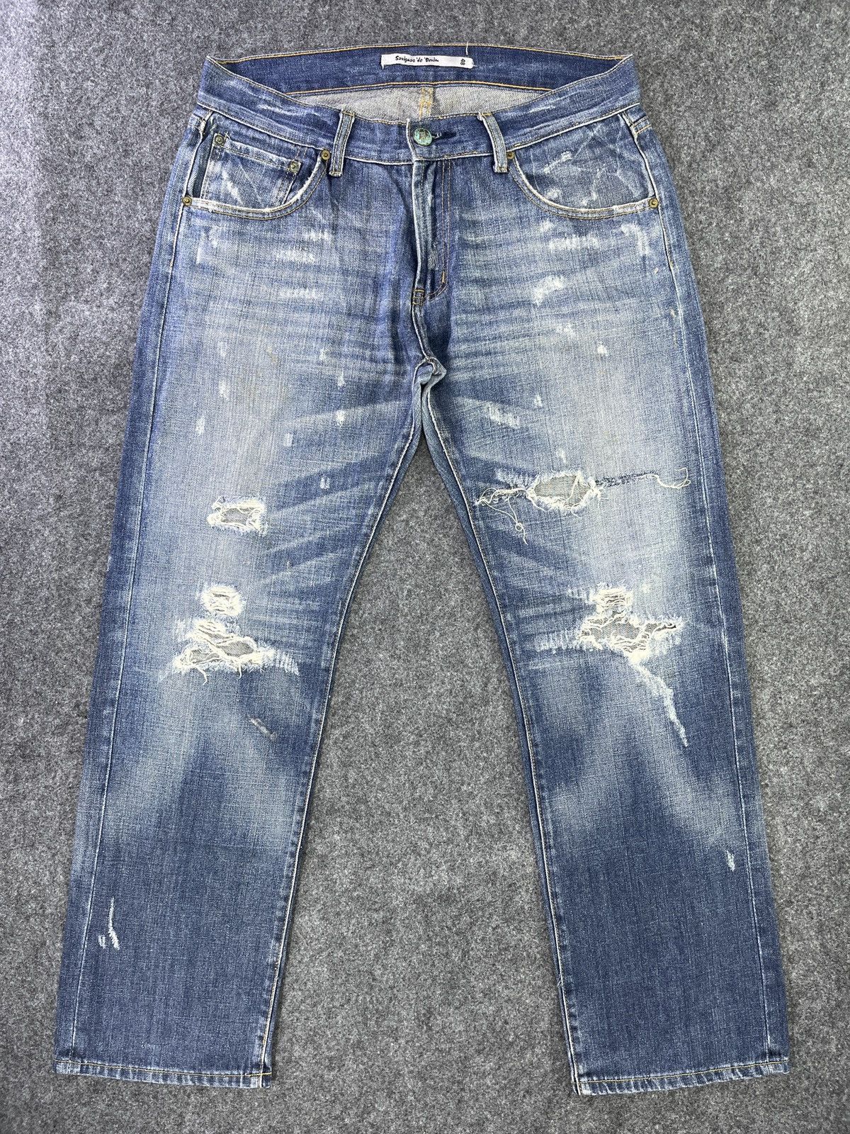 image of Vintage Savignac 'de Denim Distressed Jeans - J956 in Blue, Men's (Size 34)