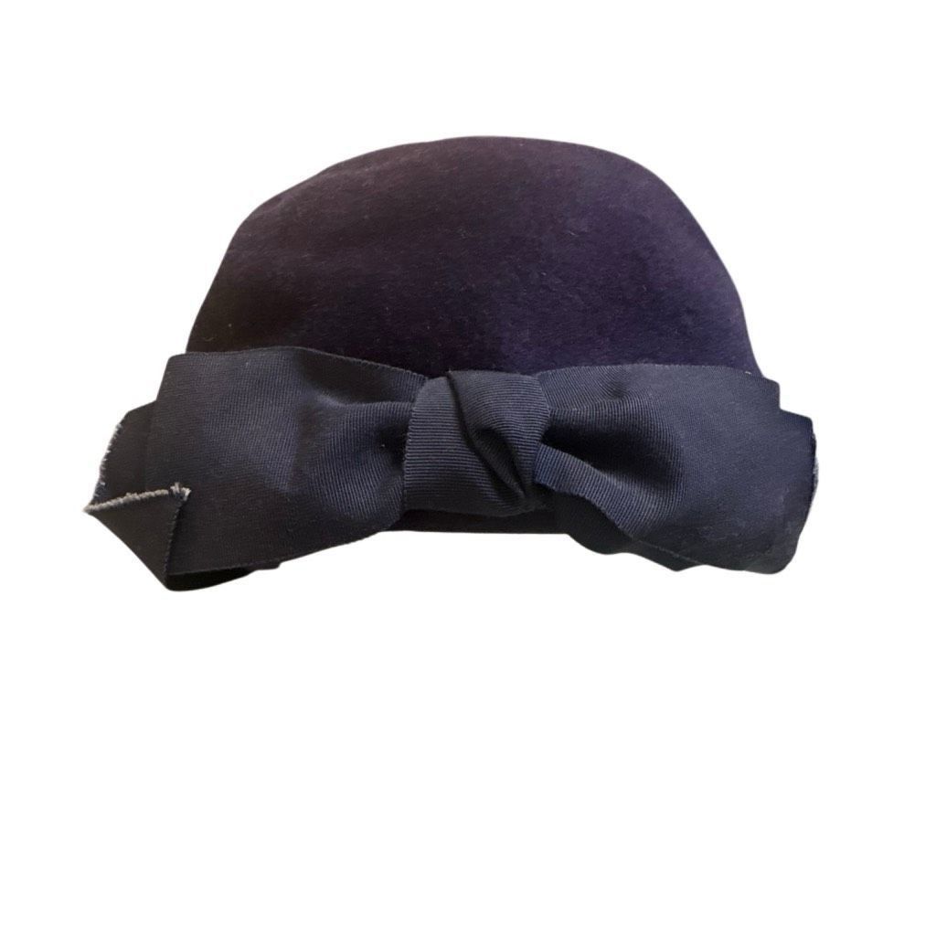 Vintage Glenover Vintage Navy Blue Cloche Hat 100% Wool Ribbon Bow H Size ONE SIZE - 1 Thumbnail