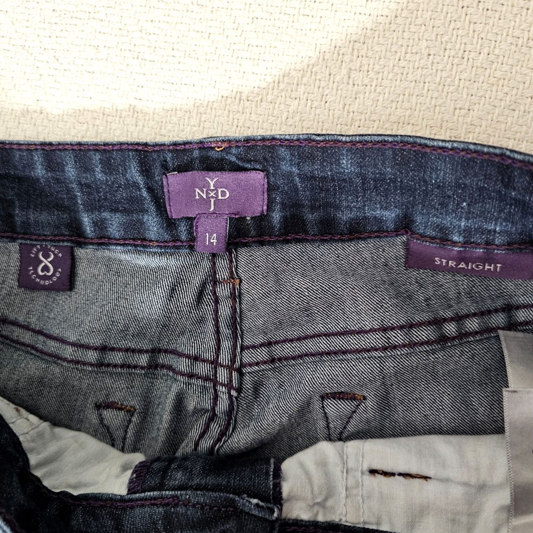 NYDJ VINTAGE NYDJ Marilyn Straight Jeans Womens 14 Blue Denim 31 Lift Tuck Stretch Slimming 5-Pocket Mono 31in Inseam Size 36" / US 14 / IT 50 - 3 Thumbnail