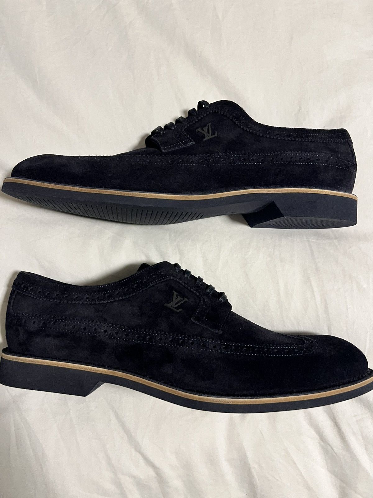 Louis Vuitton Louis Vuitton Dark Blue Suede Derby Dress Shoes Size 10USMen  | Grailed
