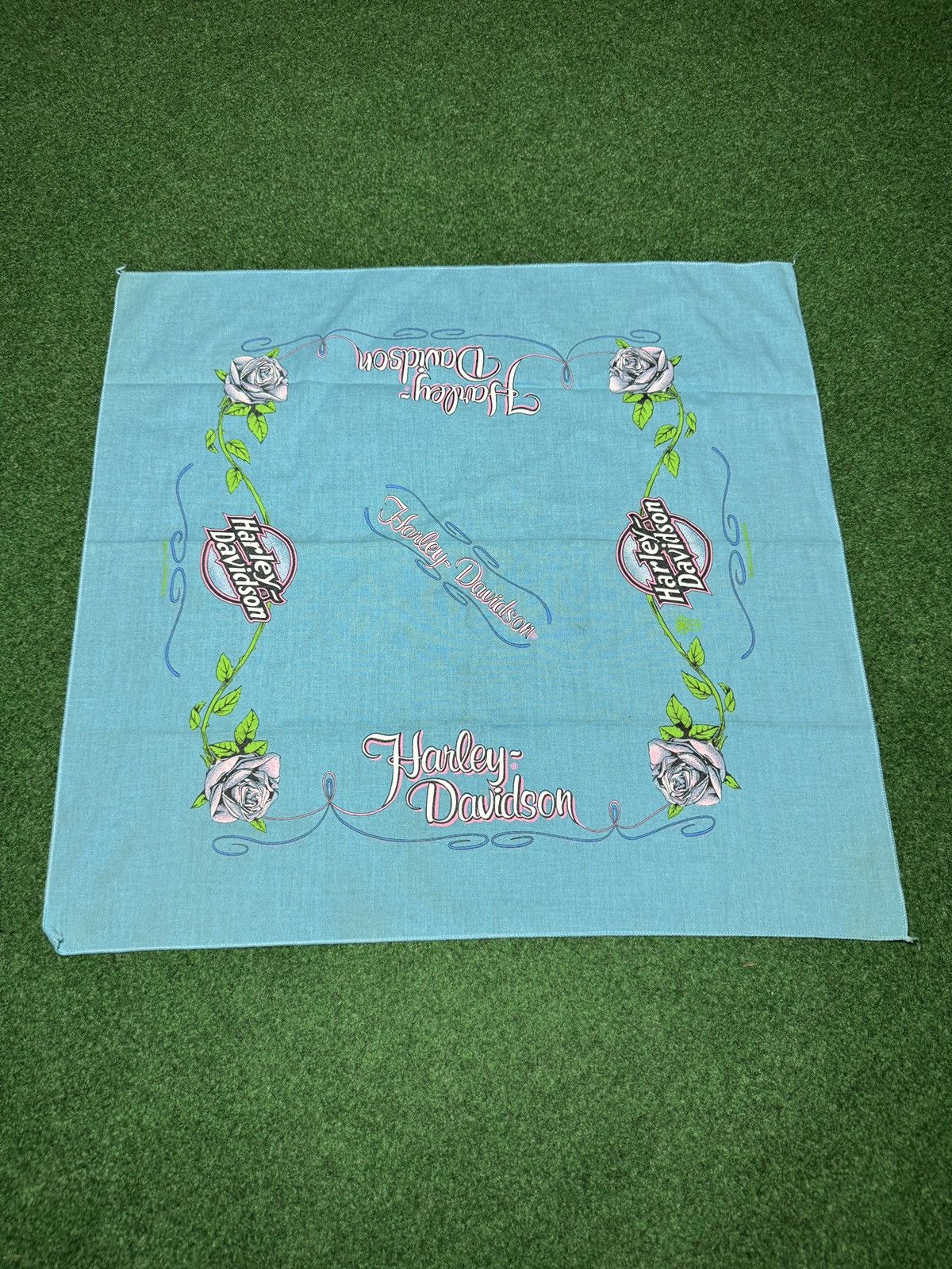 Harley Davidson × Vintage Vintage 90s Harley Davidson Womens Blue Pink Biker Bandana Size ONE SIZE - 7 Thumbnail