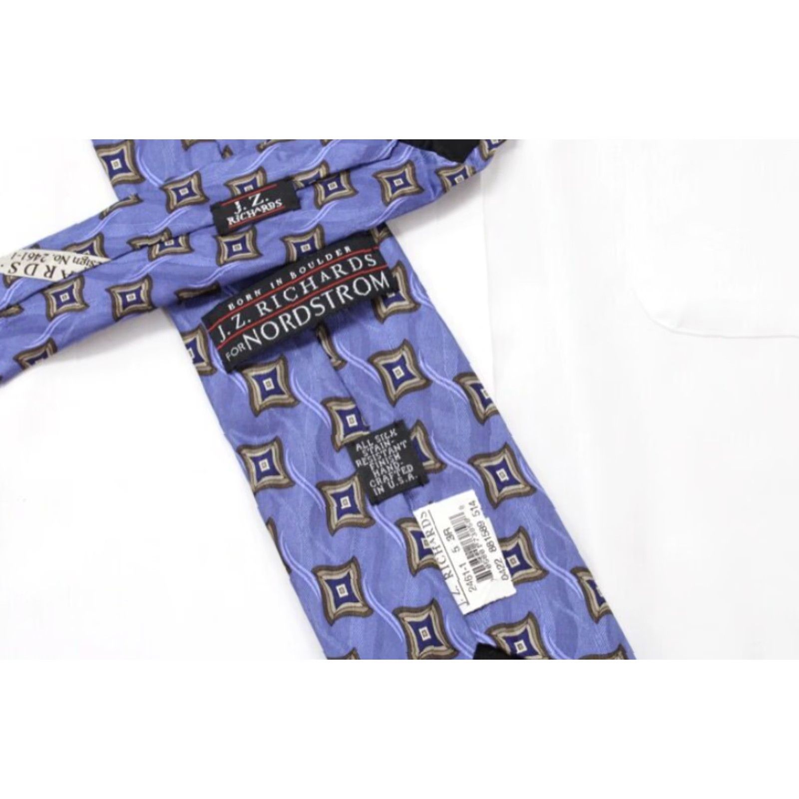 Vintage NWT J Z Richard Necktie 100% Silk Blue Geometric Diamonds Luxury Mens Tie USA Size ONE SIZE - 4 Thumbnail
