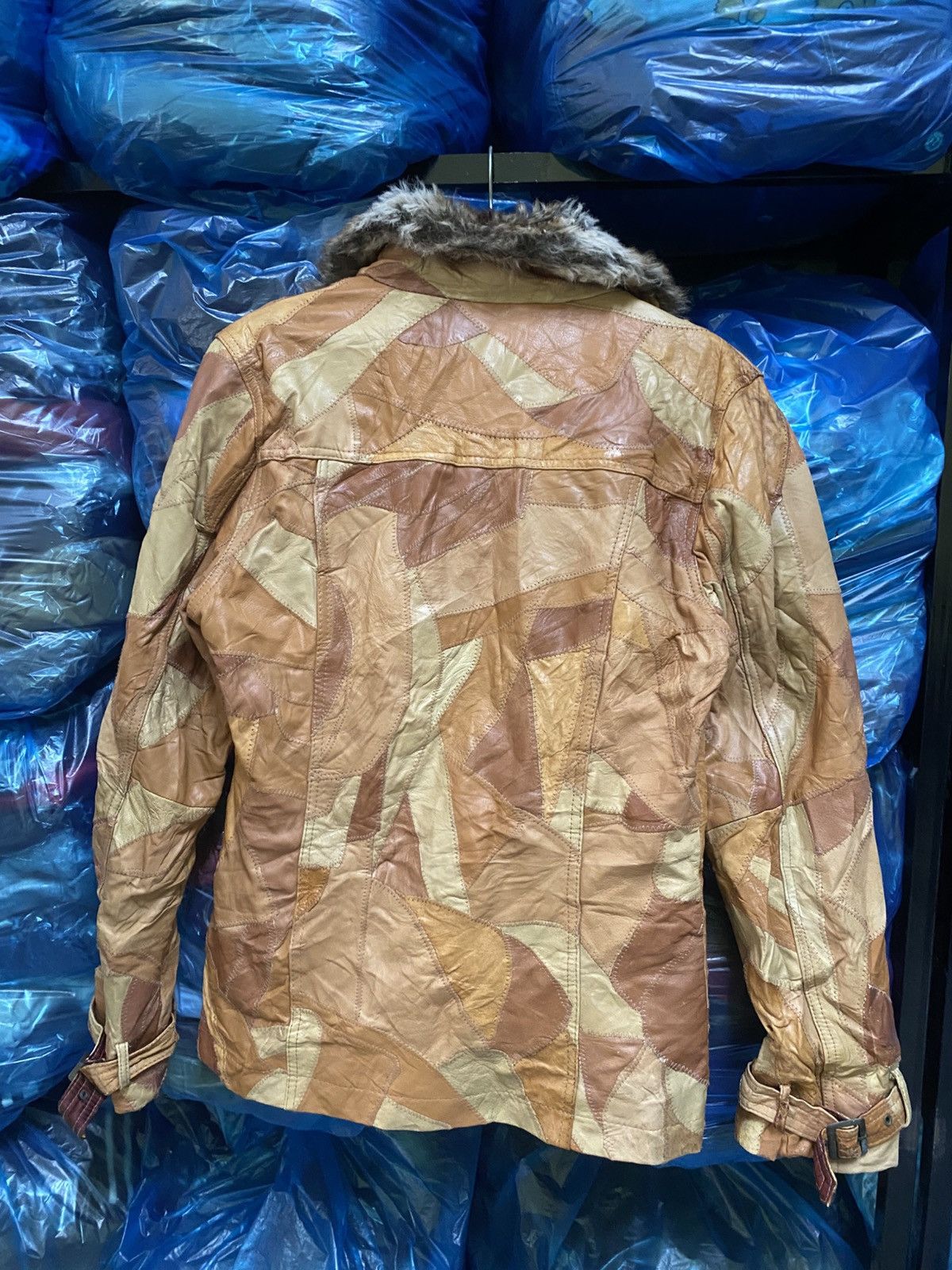 Japanese Brand Patchwork Leather Faux Fur Collar - “ALL THE WAY” Distressed Size M / US 6-8 / IT 42-44 - 10 Thumbnail