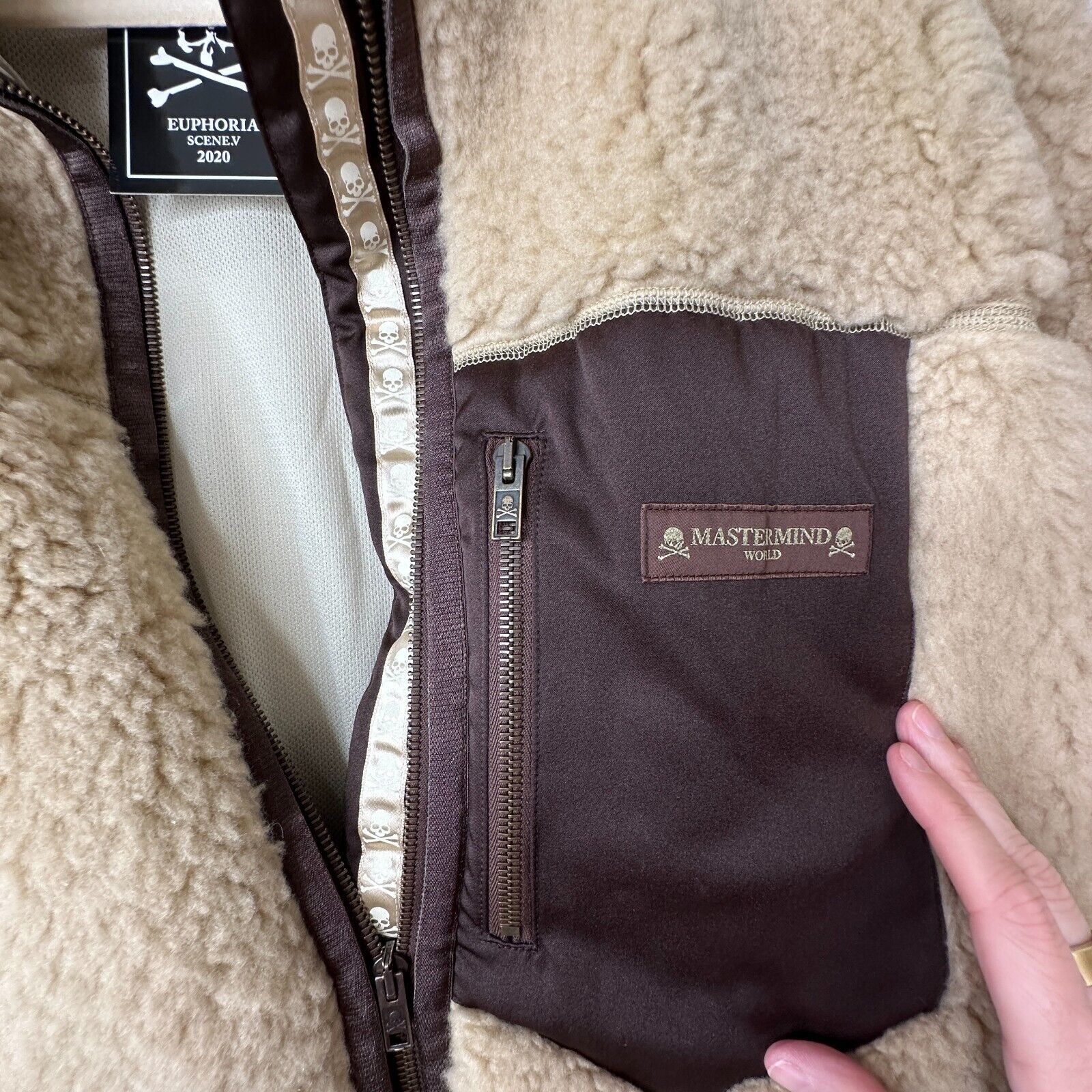 Mastermind World Mastermind World Tan Cashmere Sherpa Jacket Skull Crossbone Size M / US 6-8 / IT 42-44 - 5 Thumbnail