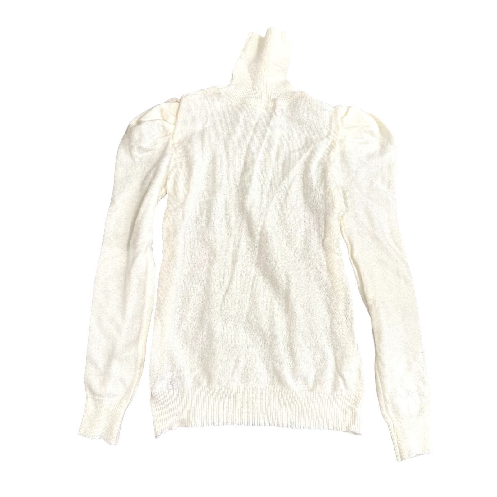 Shein Women's Turtleneck Knit Puff Sleeve Sweater in Cream, Size L Size L / US 10 / IT 46 - 2 Thumbnail