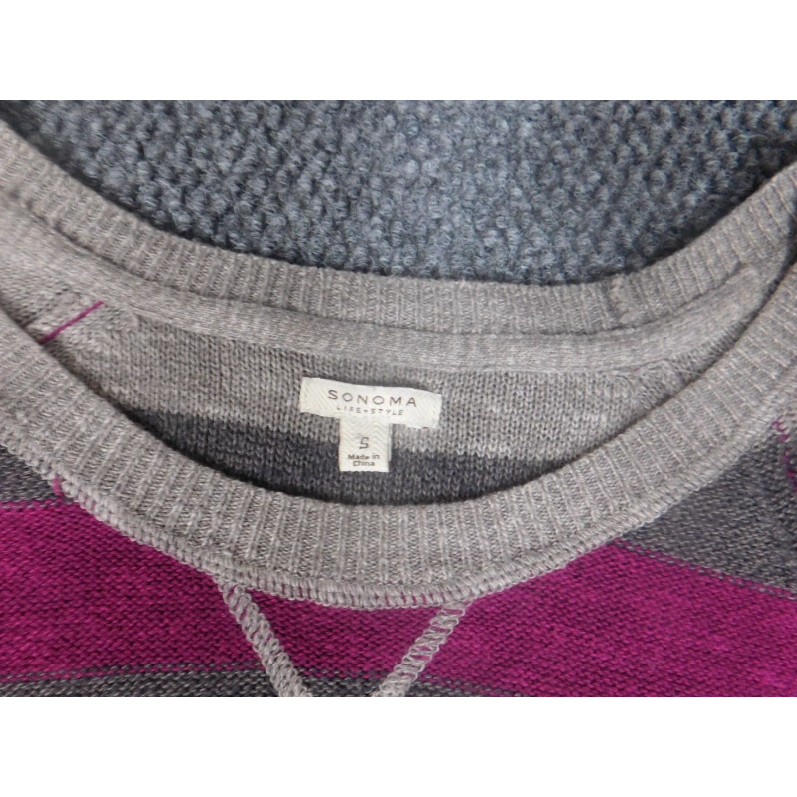 Vintage Sonoma Womens Sweater S Purple Striped Crew Neck Pullover Embroidered Knit Cotton Long Sleeve Classic Regular Size Small Vintage No Size S / US 4 / IT 40 - 7 Thumbnail