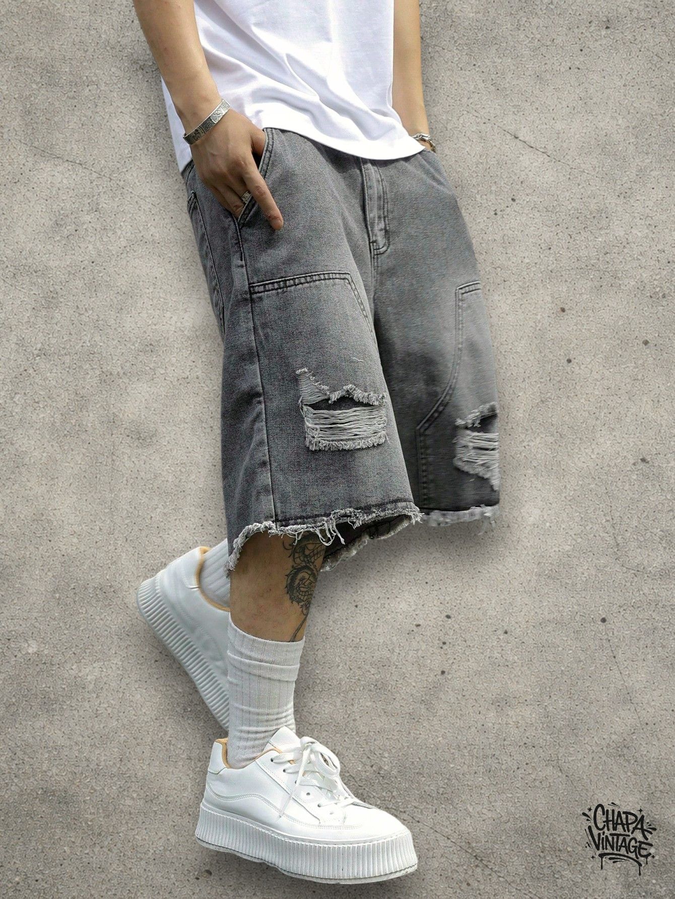 Japanese Brand Ripped gray shorts Size US 32 / EU 48 - 2 Thumbnail