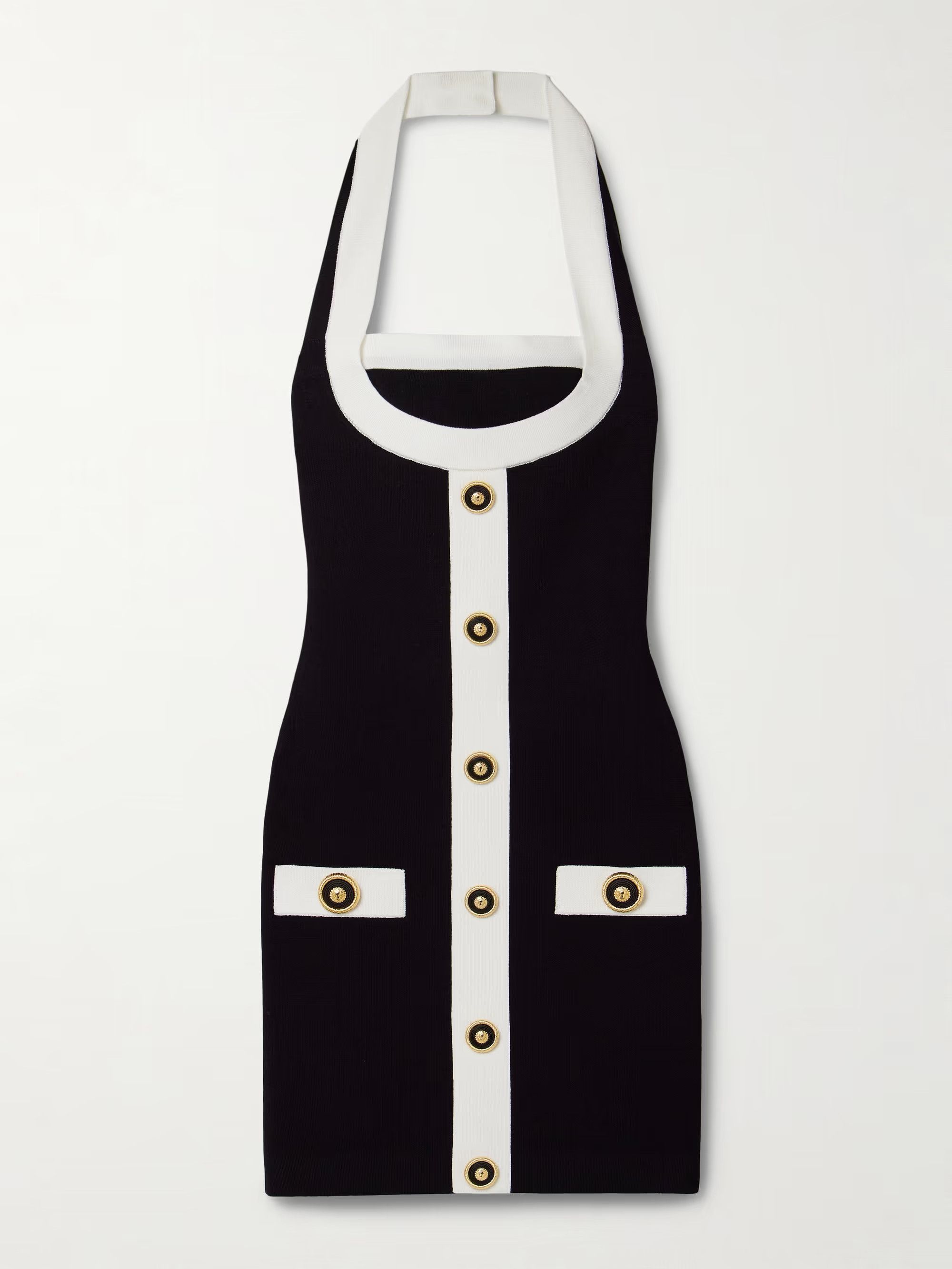 Balmain o1s1wg111225 Button Embellished Knitted Mini Dress in Black Size S / US 4 / IT 40 - 1 Thumbnail