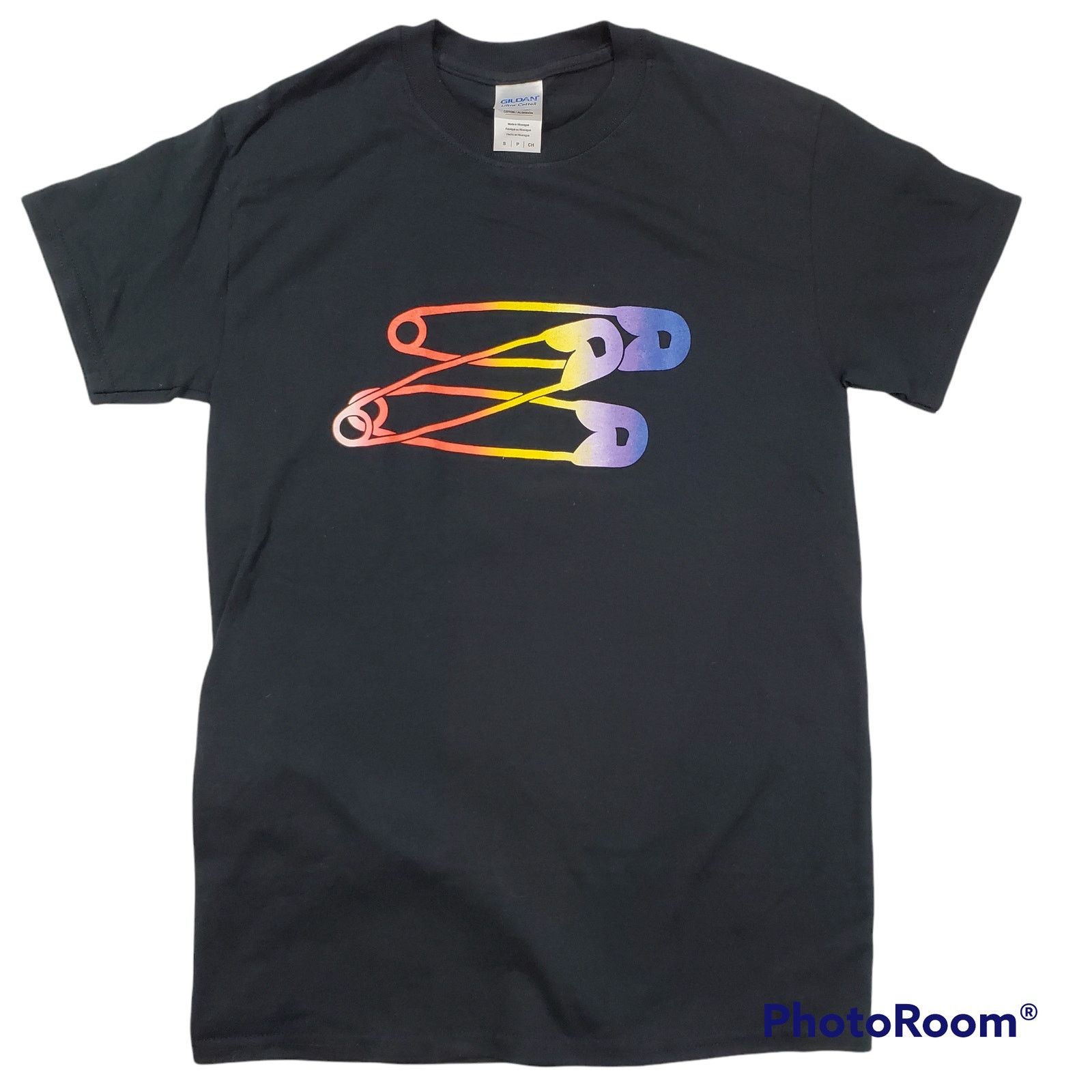 Gildan Gildan | BlackT-Shirt w/ Rainbow Safety Pins| Size Small Size US S / EU 44-46 / 1 - 1 Thumbnail