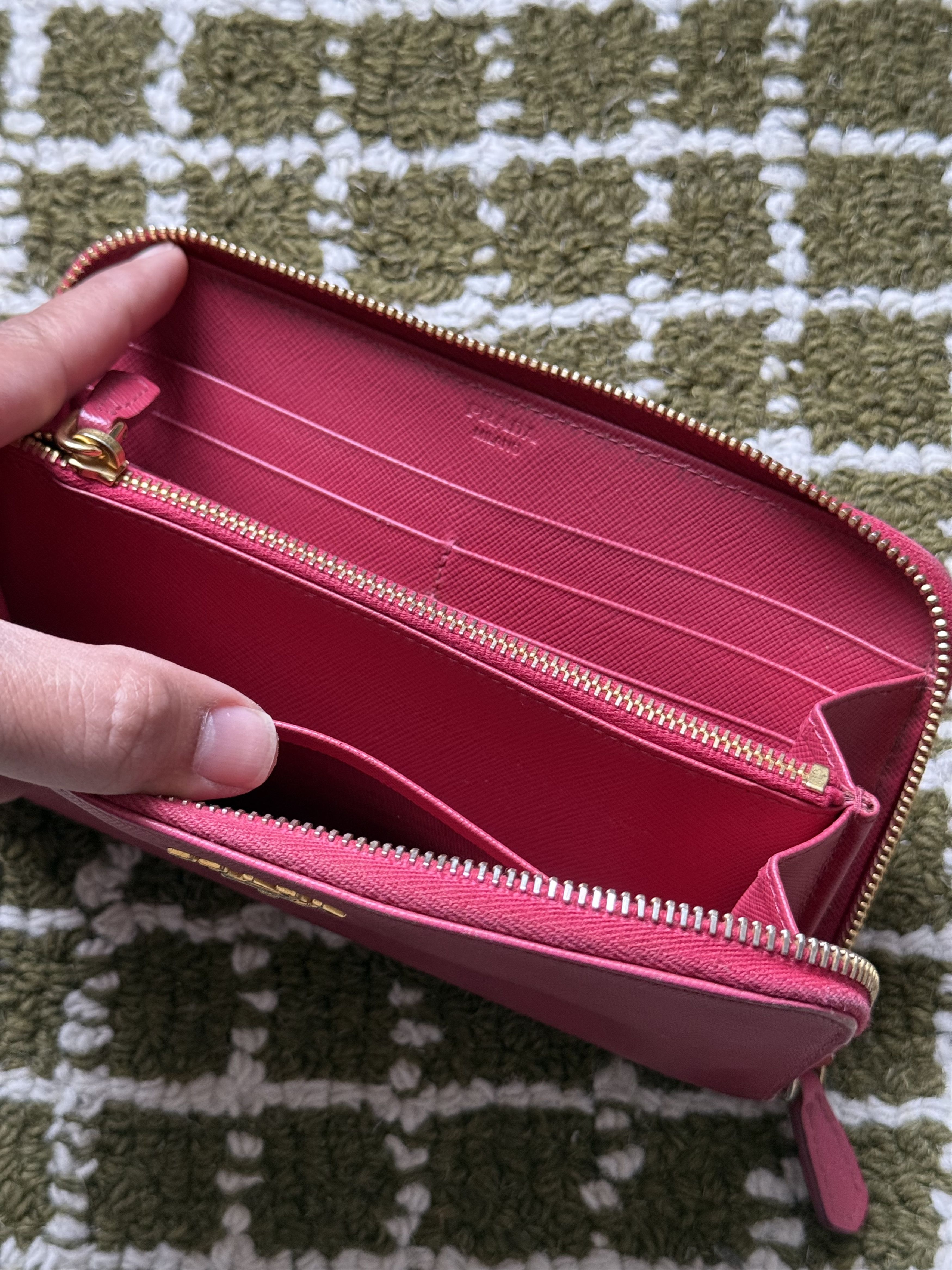 Prada Prada Saffiano Leather Zip-Around Continental Wallet Pink Size ONE SIZE - 5 Thumbnail