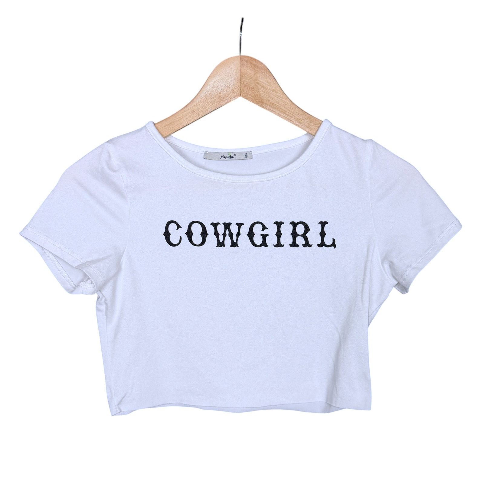 Other Papaya Top Women's XS/S White Cowgirl Y2K Cropped Graphic T Size XS / US 0-2 / IT 36-38 - 5 Thumbnail